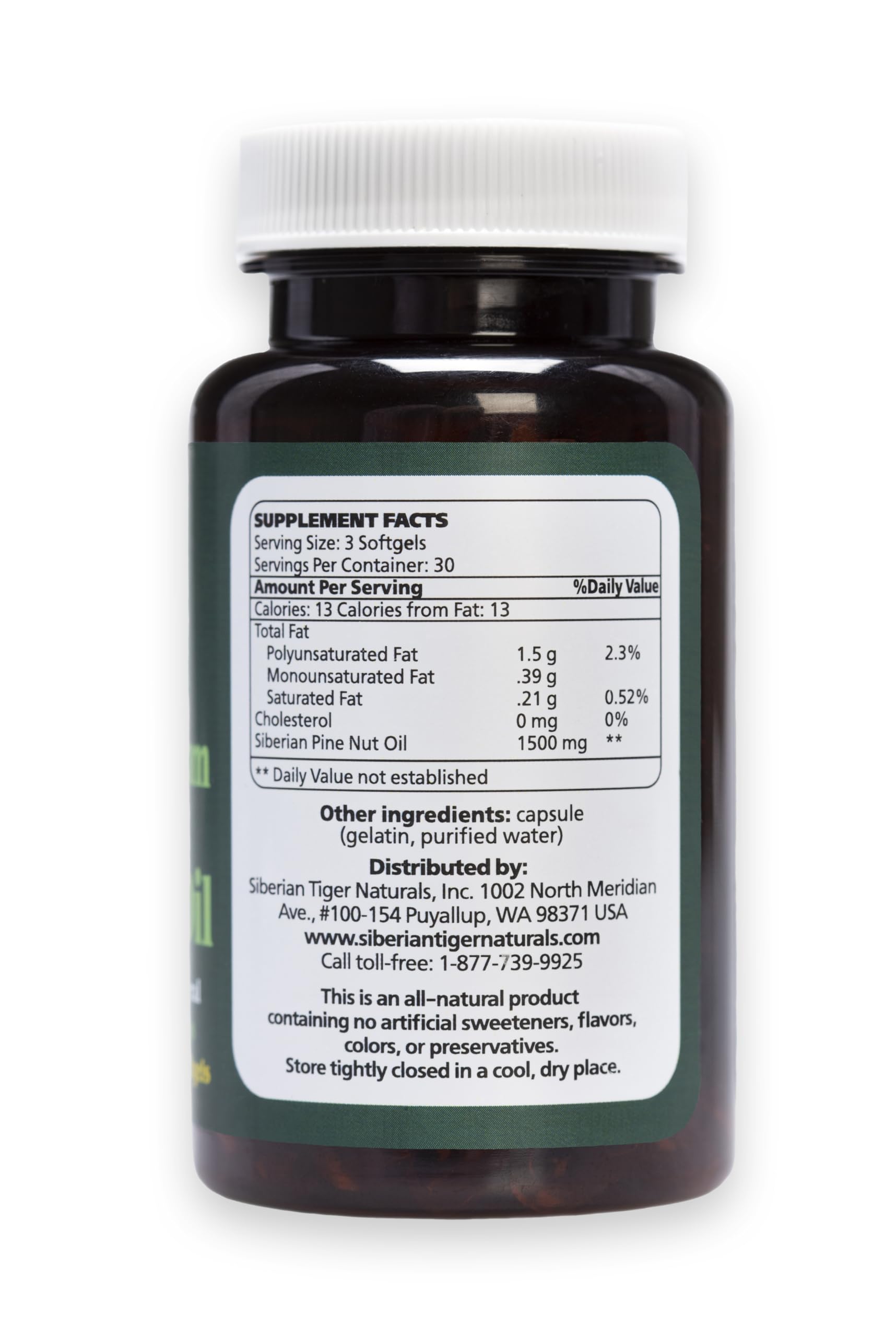 Siberian Tiger Naturals Siberian Pine Nut Oil Softgels side view