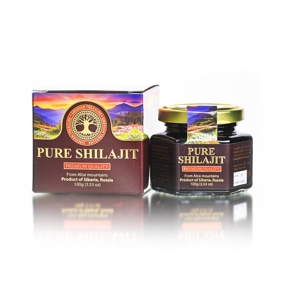 Siberian Treasure Shilajit Resin 100g glass jar front view