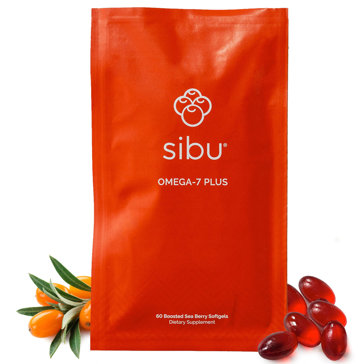 sibu Omega-7 PLUS Sea Buckthorn Oil capsules front view