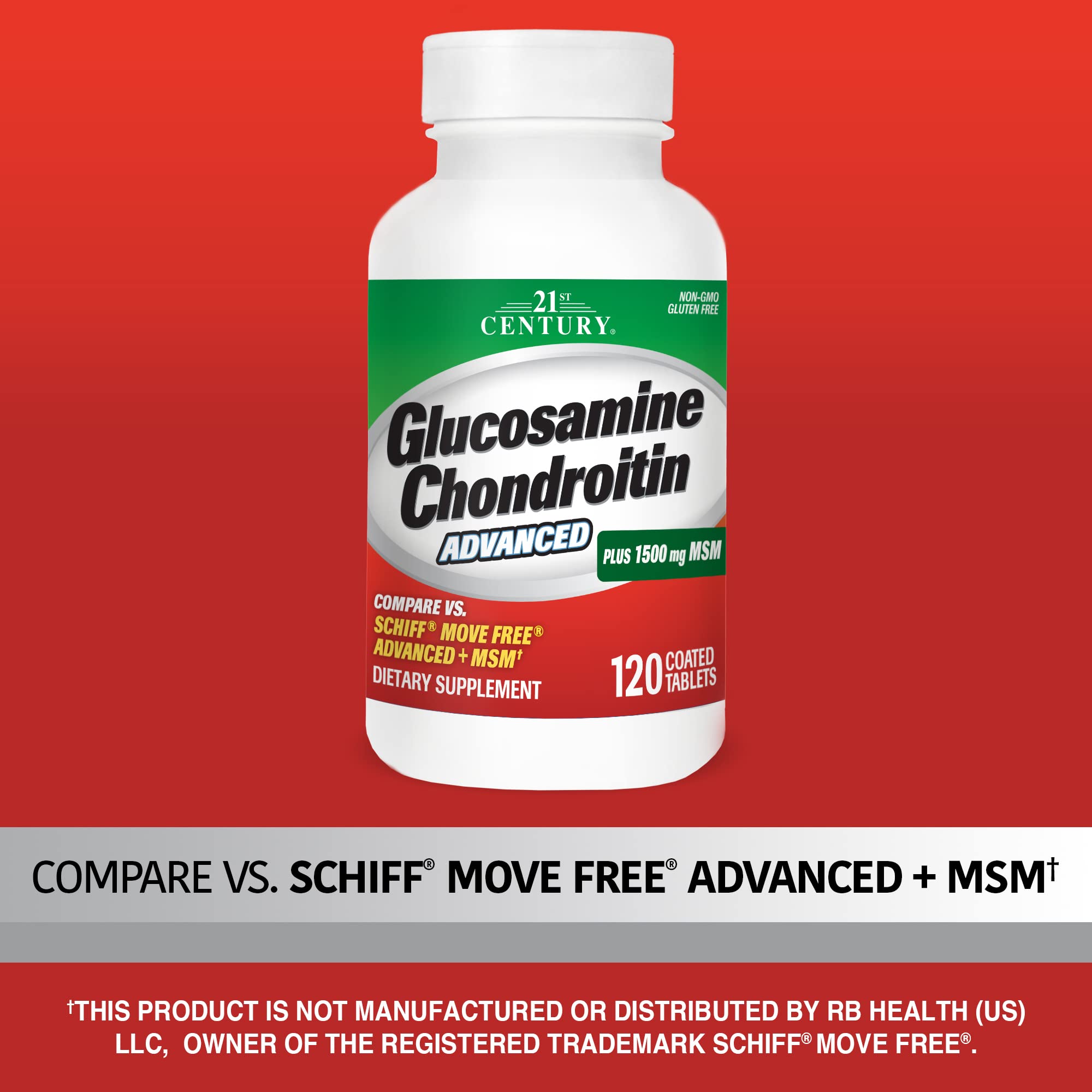 Side view of 21st Century Glucosamine & Chondroitin 120 Tablets packaging