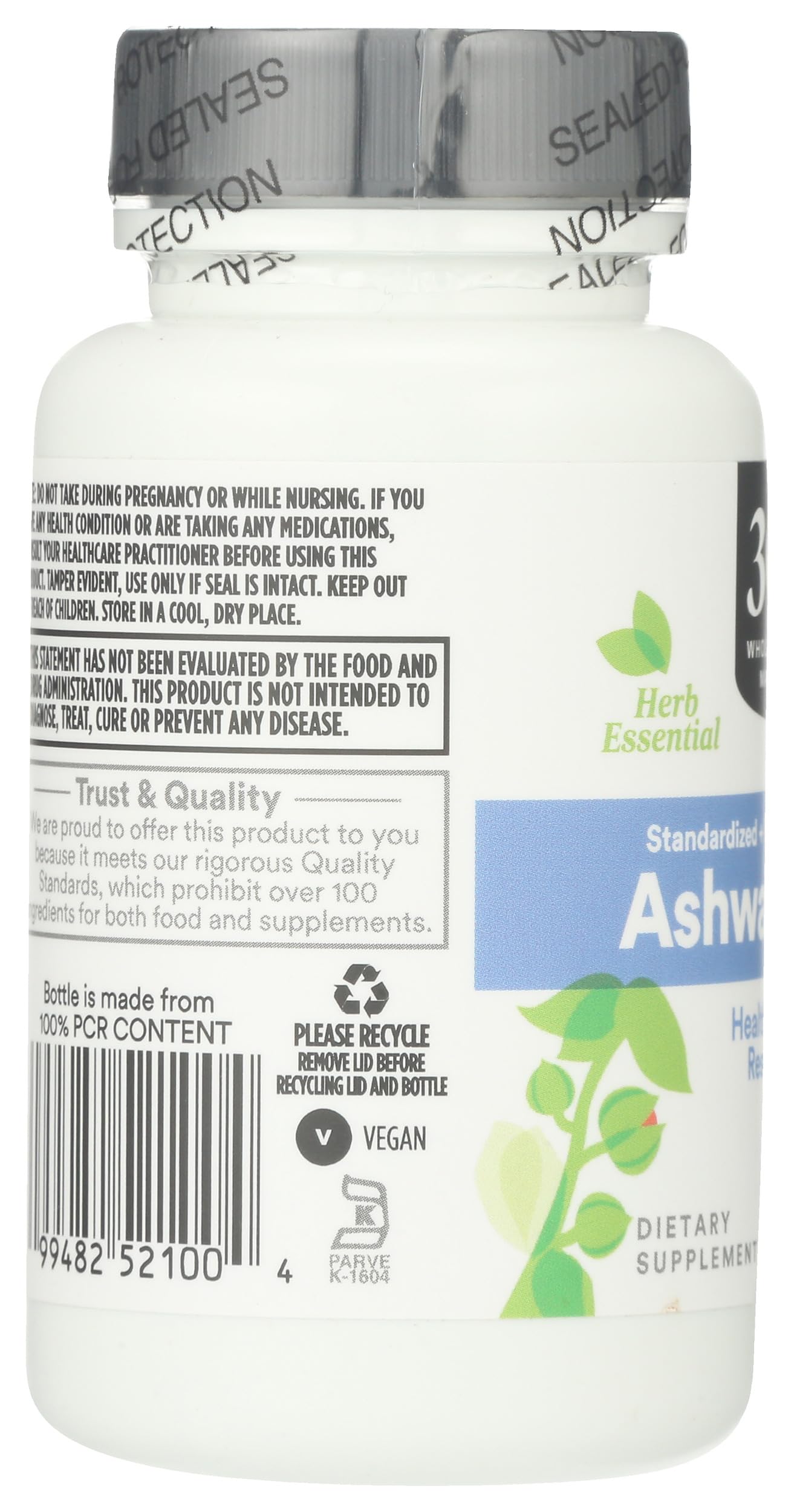 Side view of 365 Ashwagandha Supplement bottle