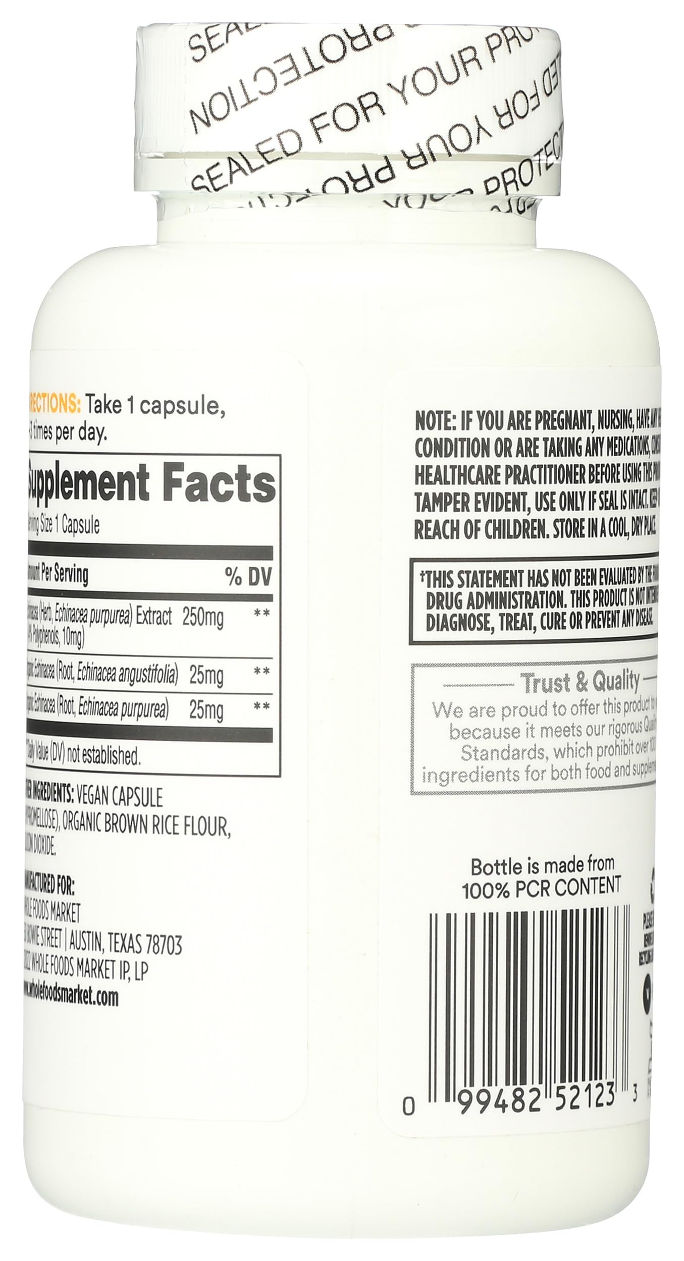 Side view of 365 by Whole Foods Market Echinacea capsules