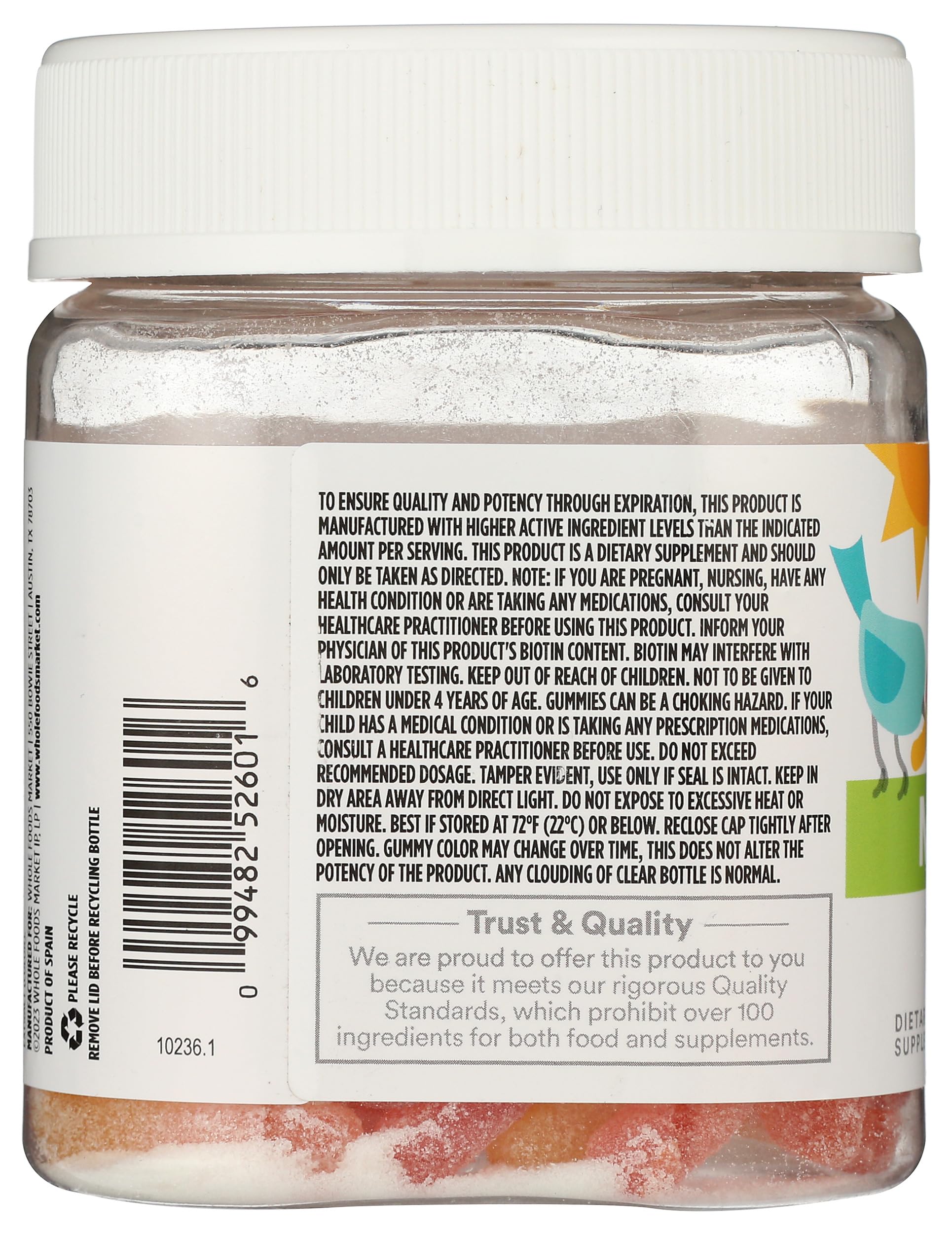Side view of 365 by Whole Foods Market Multivitamin Kid's Gummies bottle