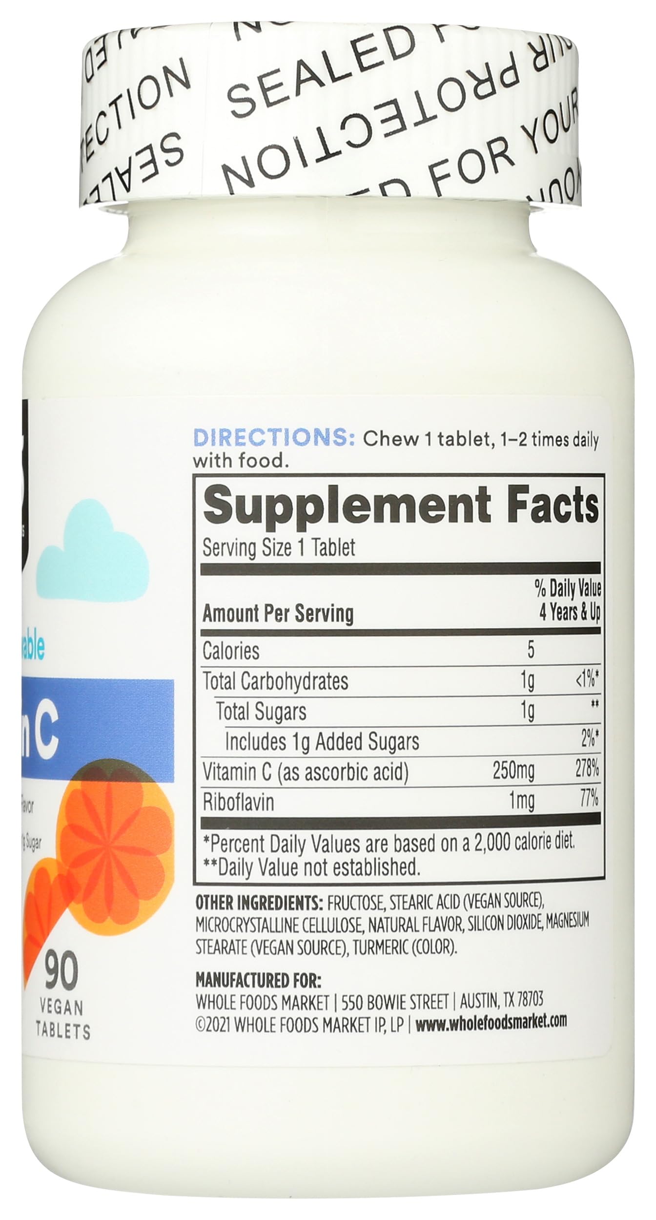 Side view of 365 by Whole Foods Market Vitamin C Chewable Tablets