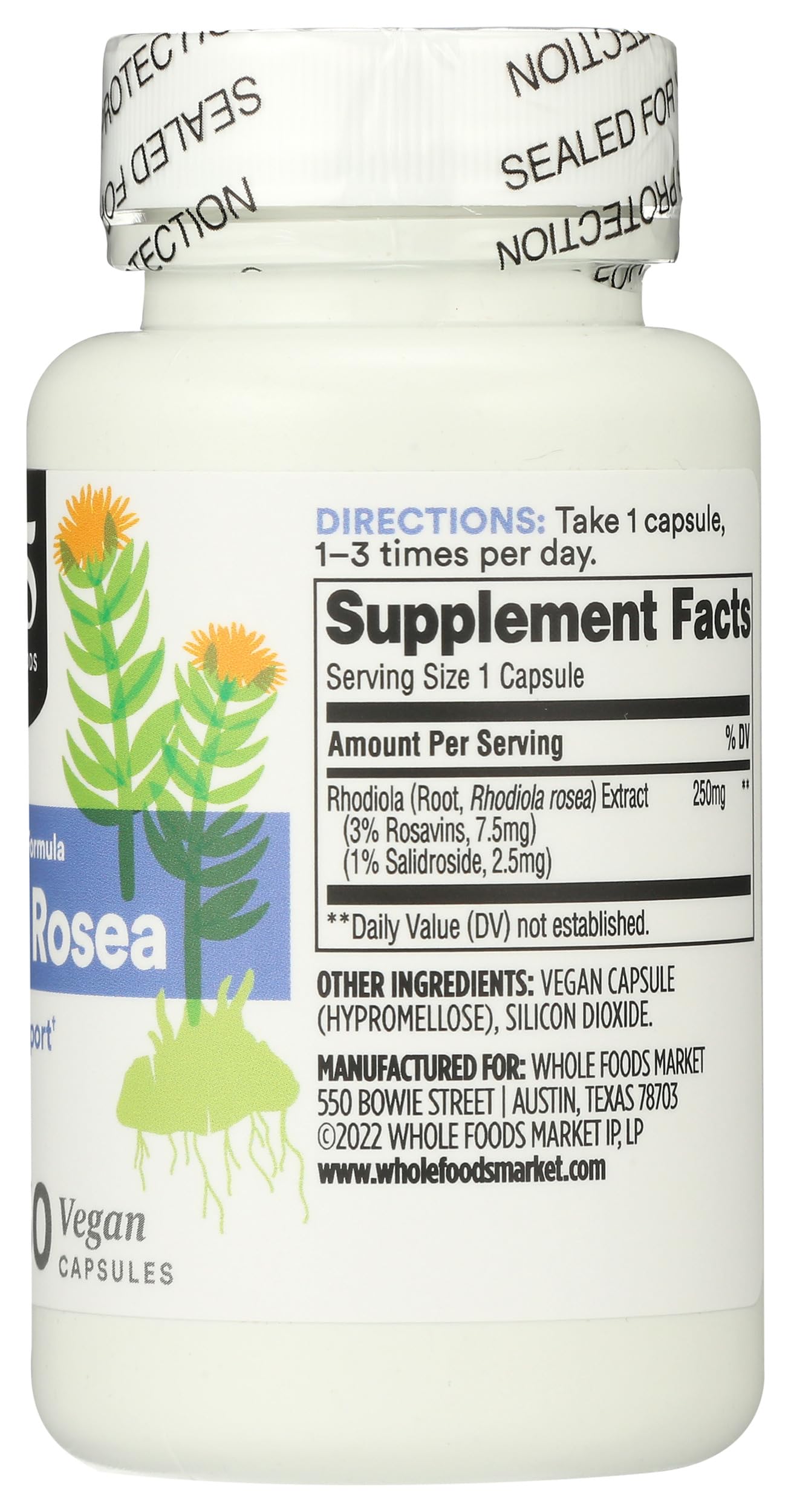 Side view of 365 Rhodiola Supplement bottle