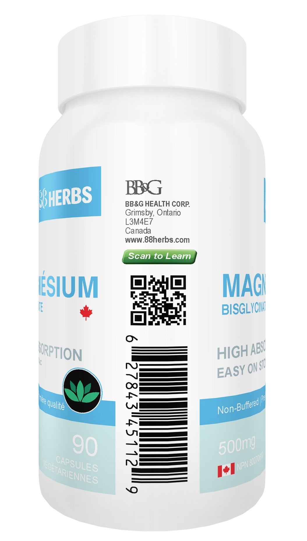 Side view of 88herbs Magnesium Bisglycinate bottle