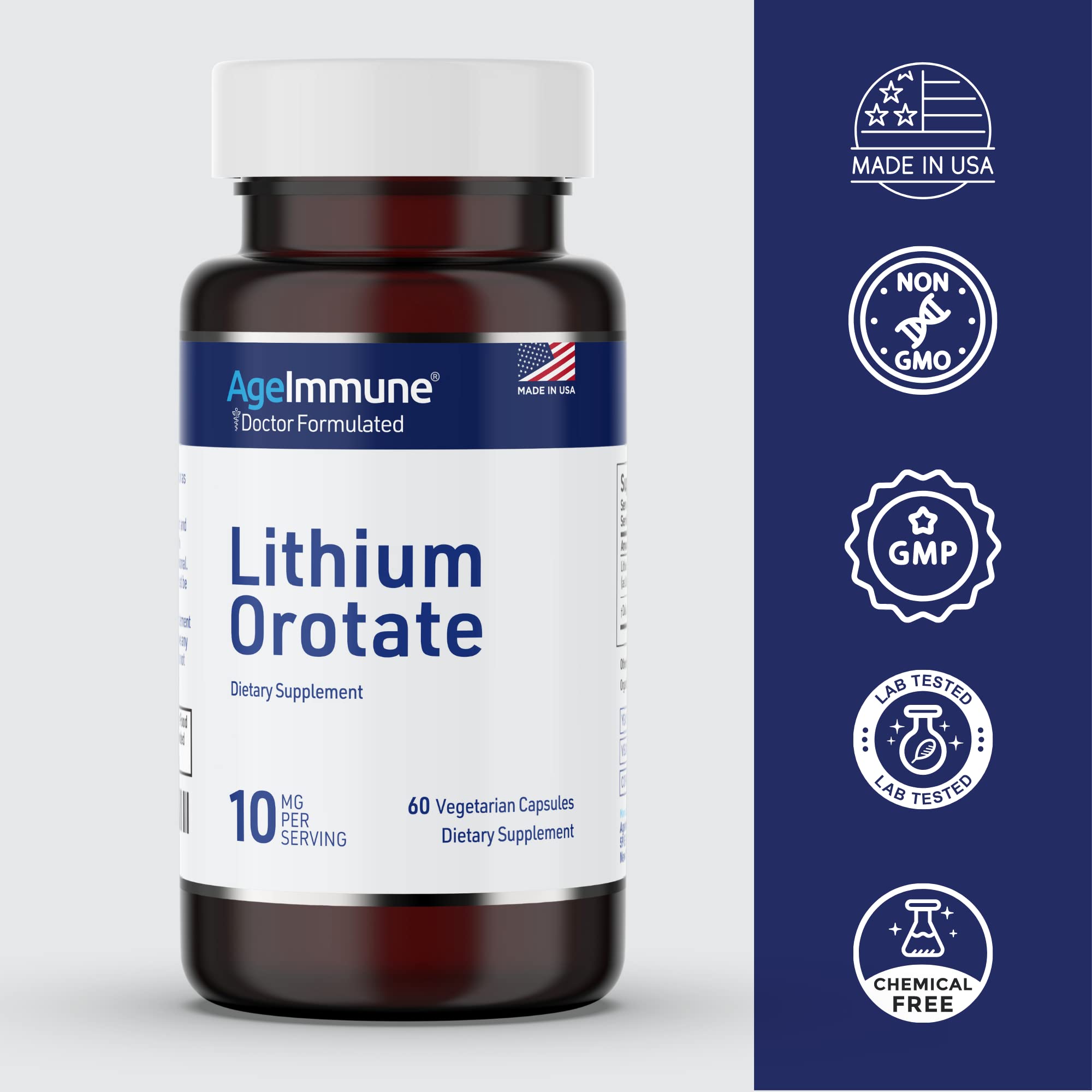 Side view of AgeImmune Lithium Orotate Supplement packaging