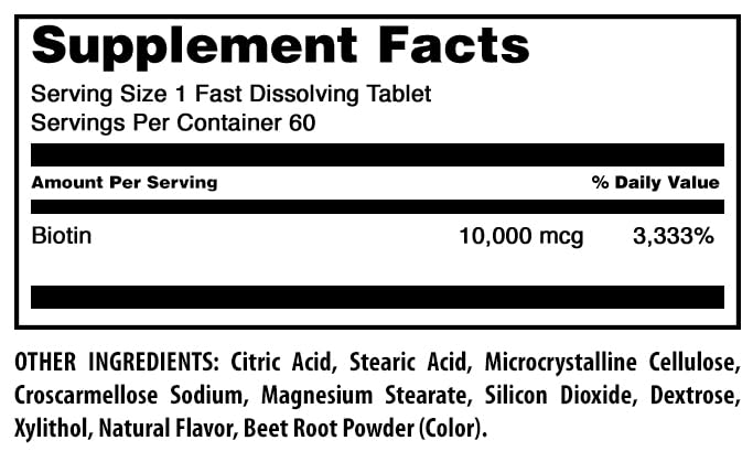 Side view of Amazing Nutrition Biotin 10,000 Mcg supplement