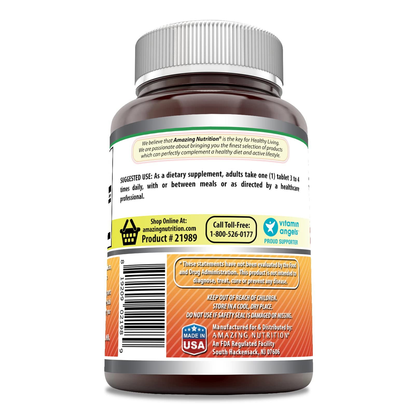 Side view of Amazing Nutrition Bromelain 500mg Tablets bottle