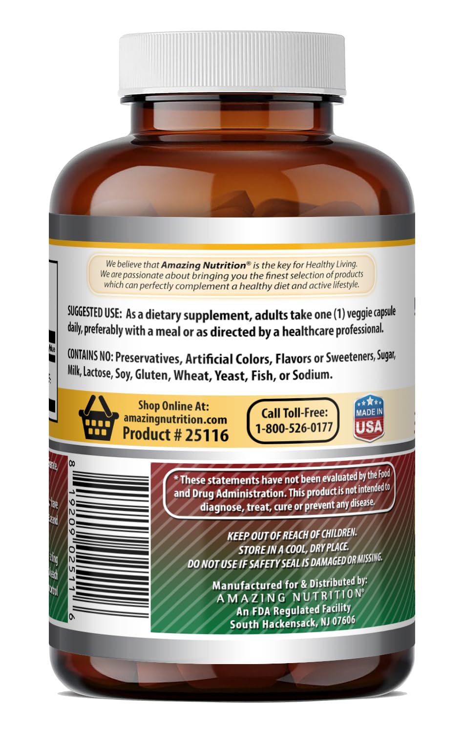 Side view of Amazing Nutrition Iron Bisglycinate 25mg bottle
