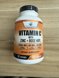 Side view of American Standard Supplements Vitamin C with Zinc and Rose Hips capsule bottle