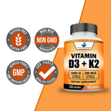 Side view of American Standard Supplements Vitamin D3 and K2 bottle