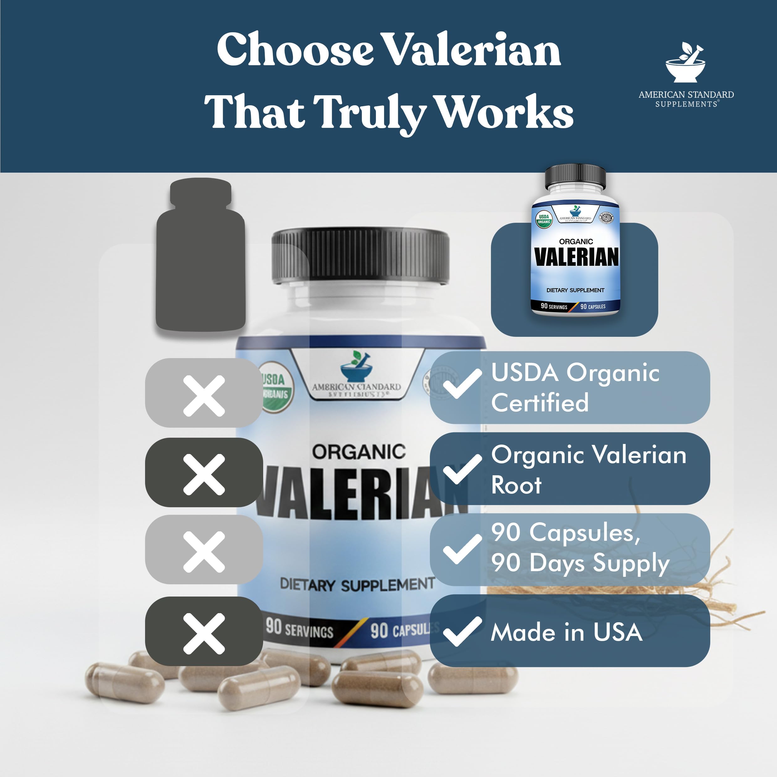 Side view of American Standard Valerian bottle