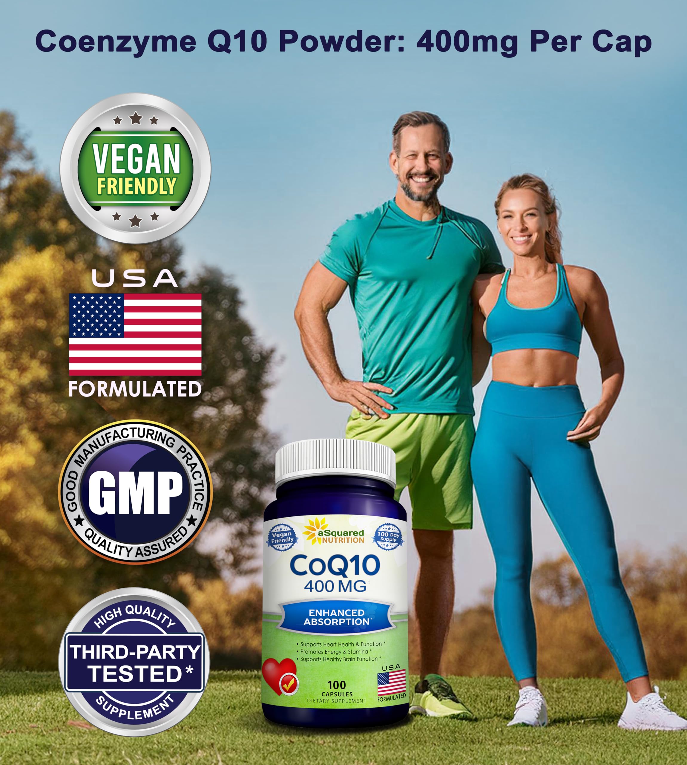 Side view of aSquared Nutrition CoQ10 400mg bottle