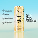 Side view of BREZ Flow Adaptogenic Drink can showcasing ingredients
