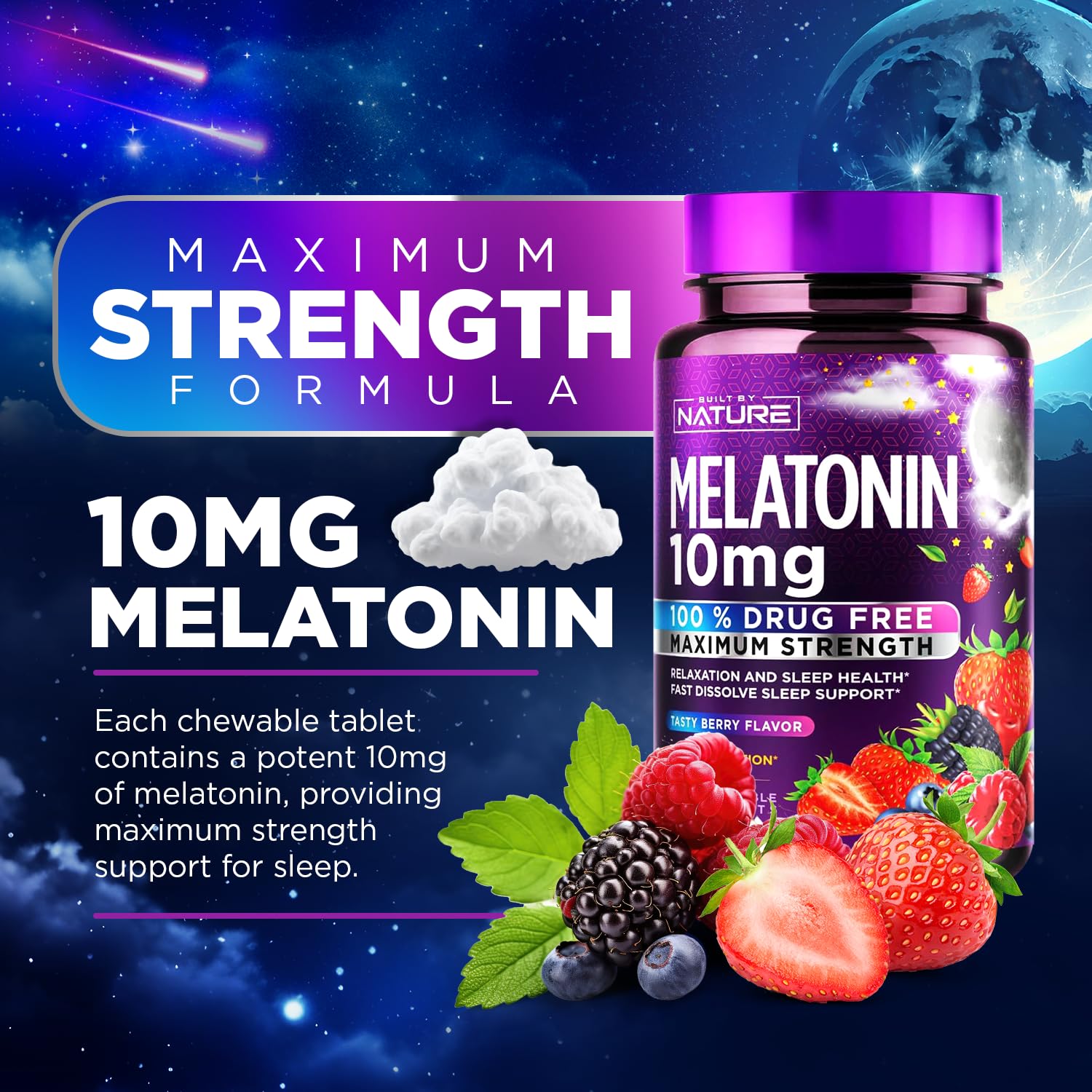 Side view of Built by Nature Melatonin Chewables tablet