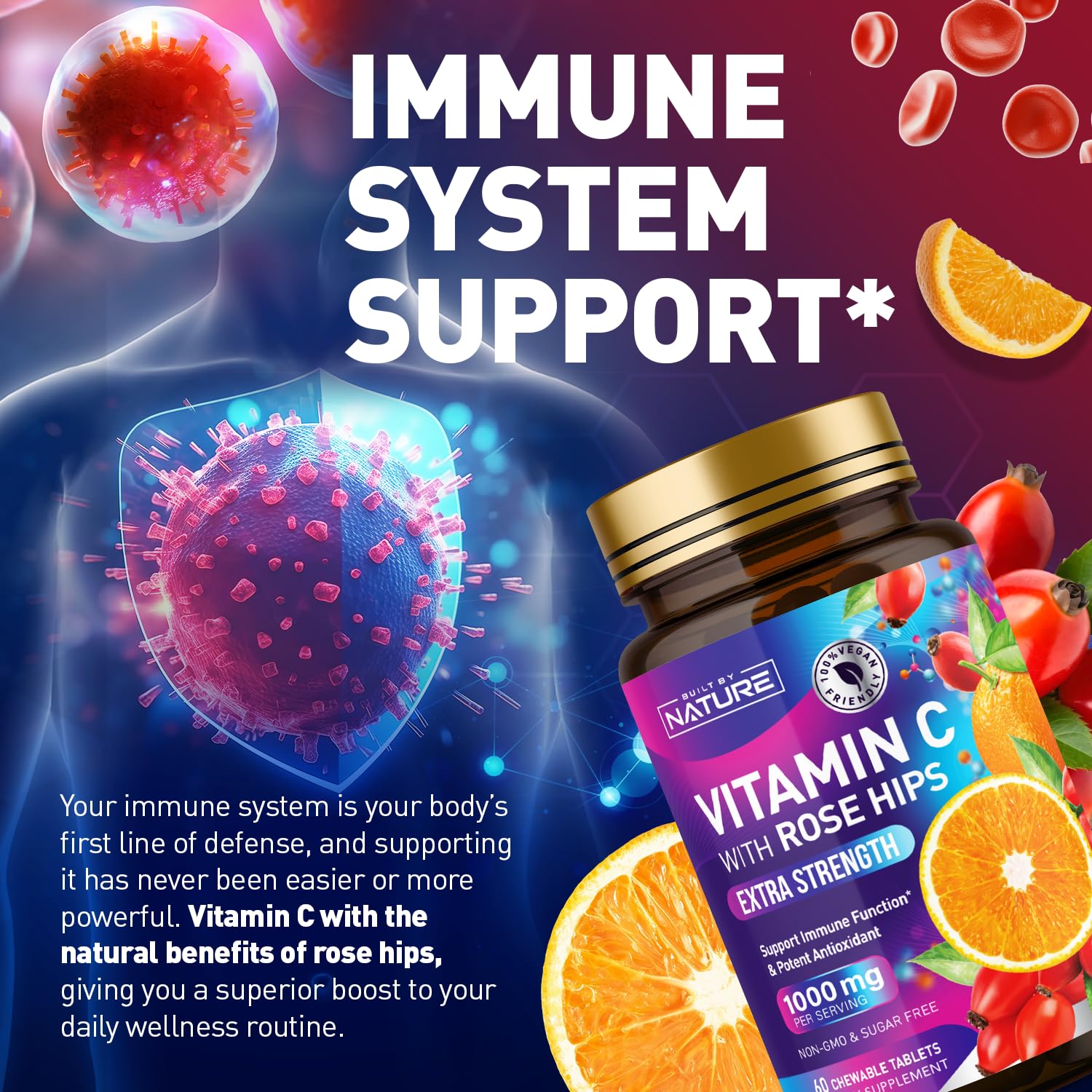 Side view of Built by Nature Vitamin C Chewable Tablets packaging