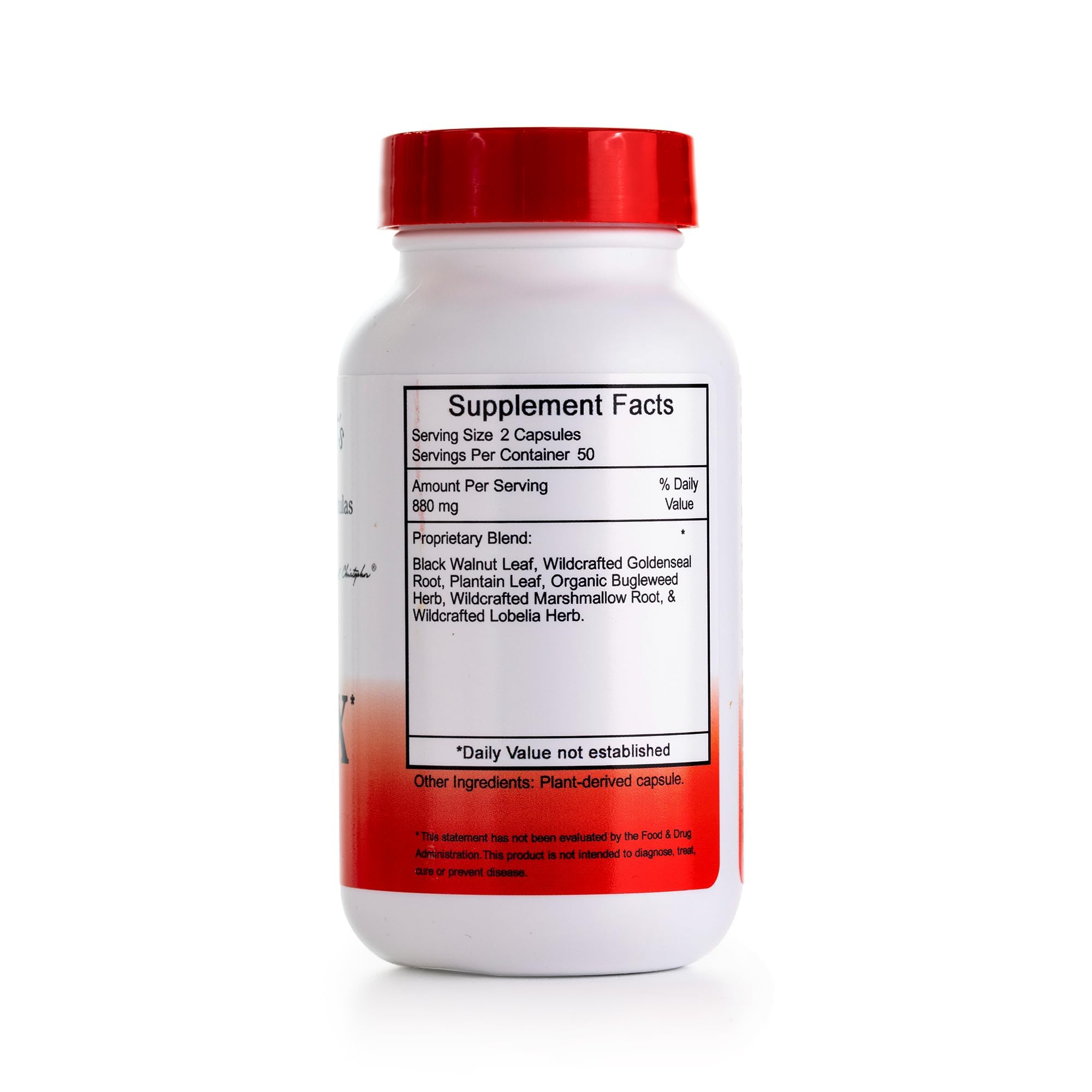 Side view of Christopher's Herbal Blend bottle showing ingredients