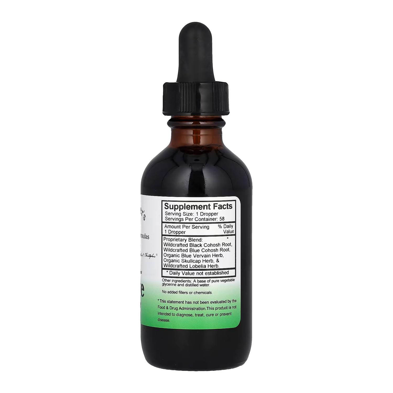 Side view of Christopher's Nerve Formula 2 oz liquid extract bottle
