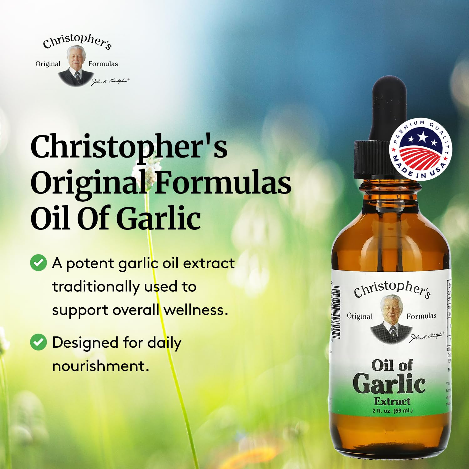 Side view of Christopher's Original Formulas Garlic Oil Extract