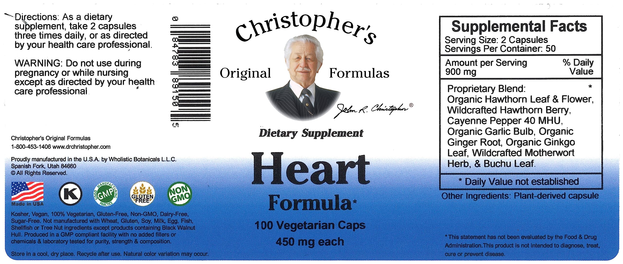 Side view of Christopher's Original Formulas Heart Formula Capsules bottle