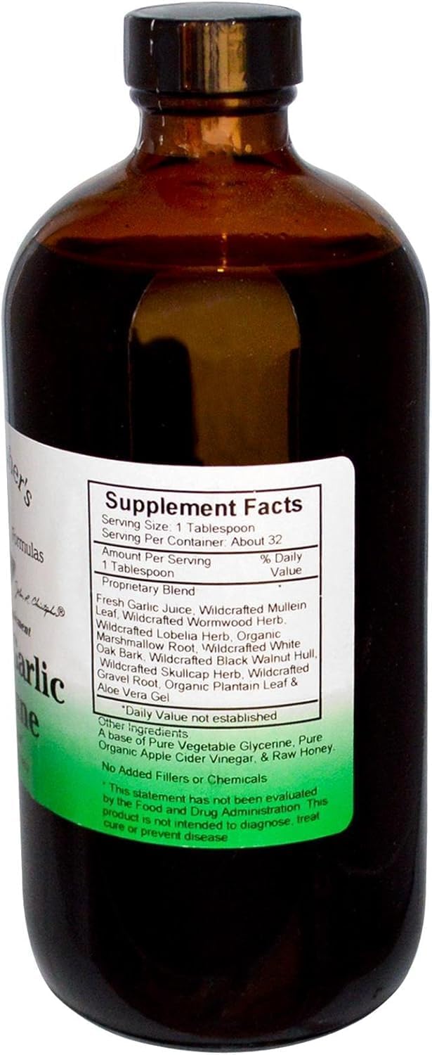 Side view of Christopher's Super Garlic daily wellness Syrup bottle