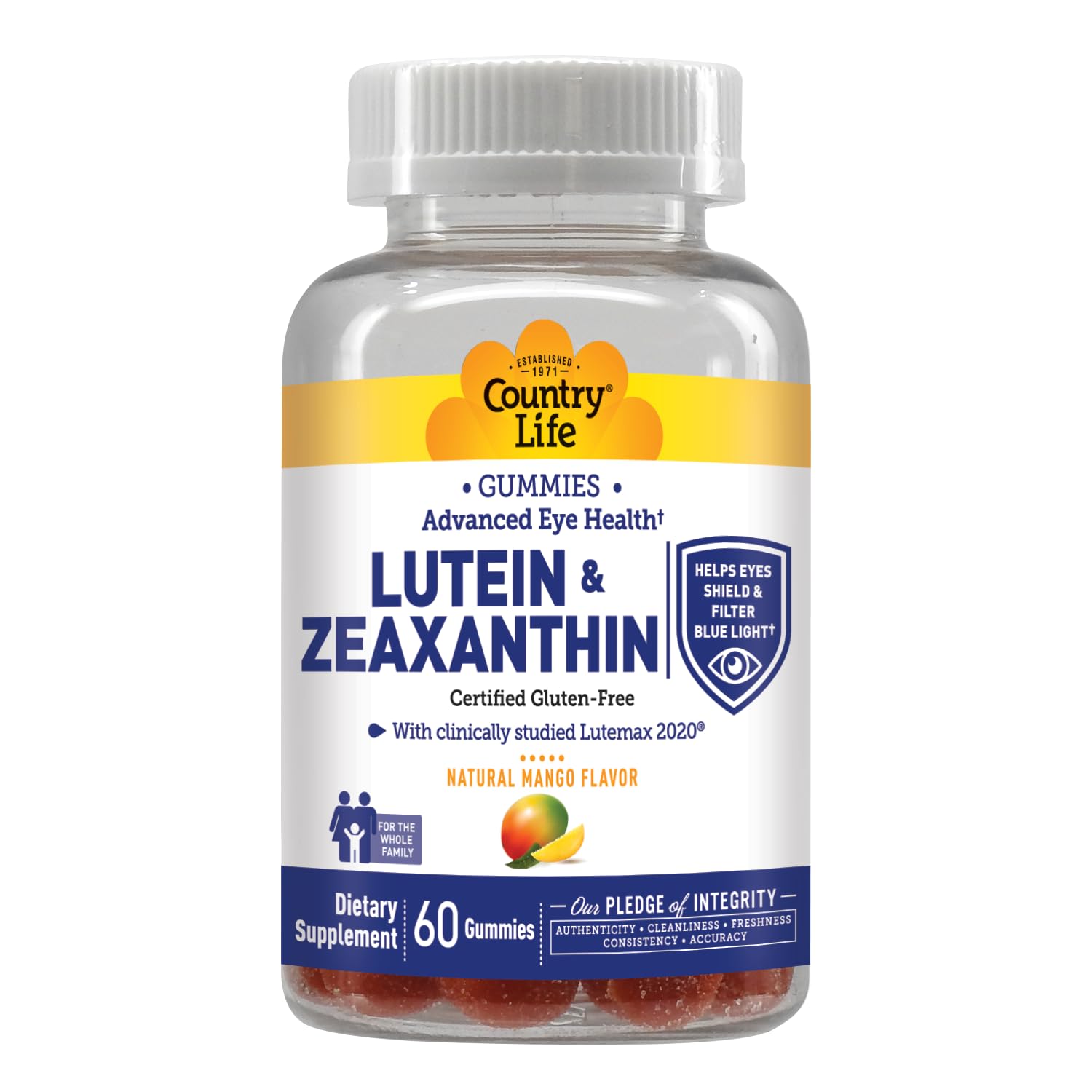Side view of Country Life Lutein Gummies bottle