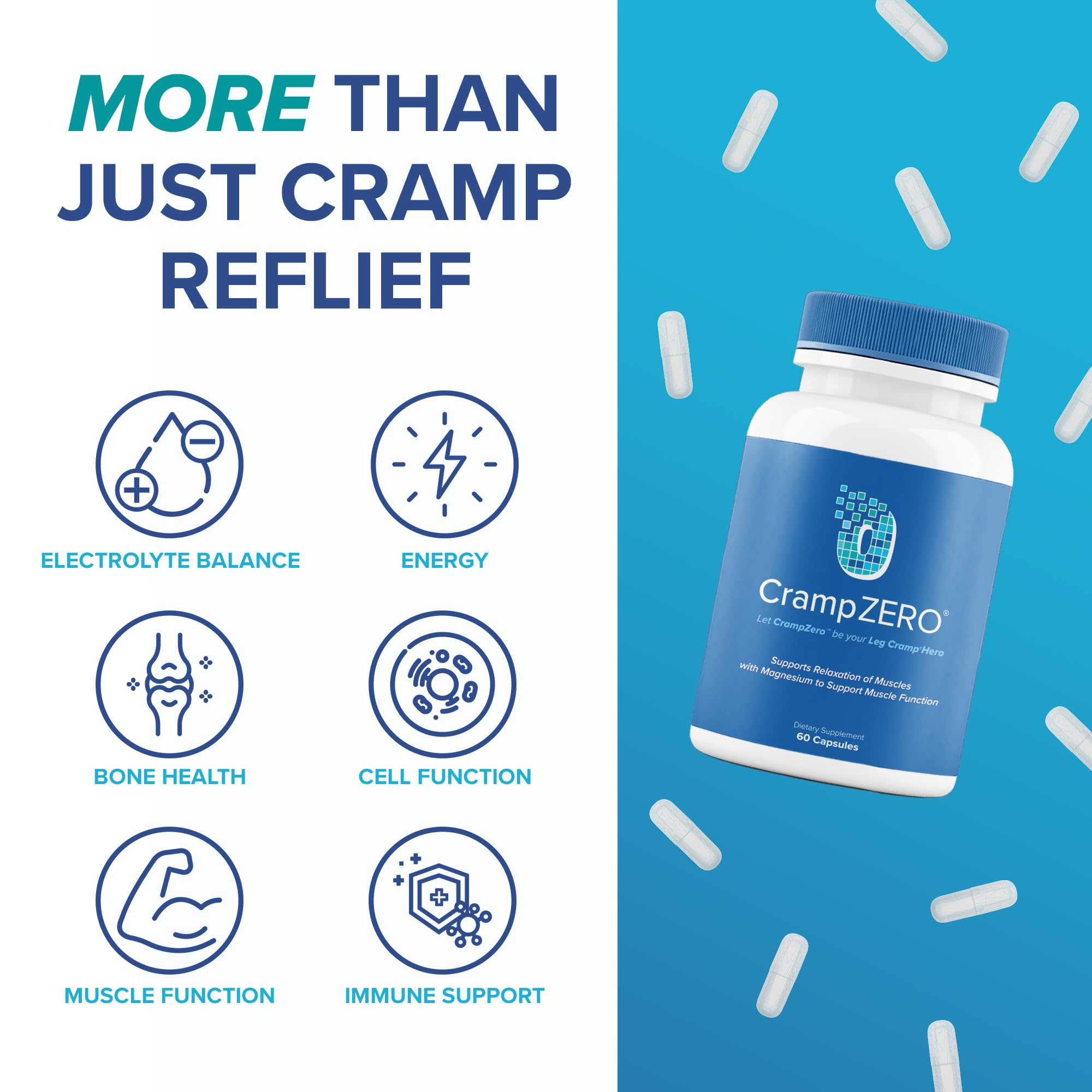 Side view of CrampZero Magnesium Supplement capsule bottle
