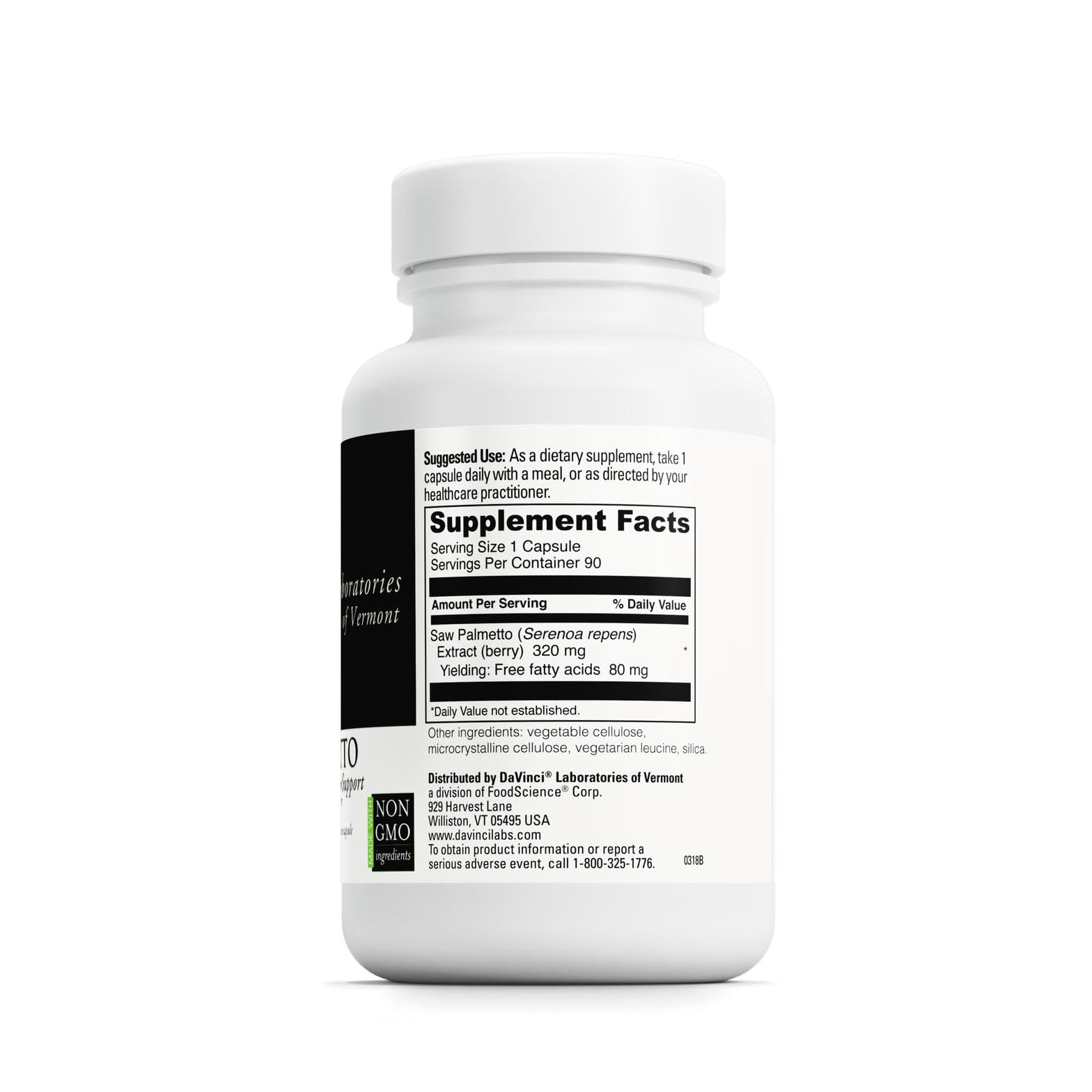 Side view of DAVINCI Saw Palmetto supplement bottle