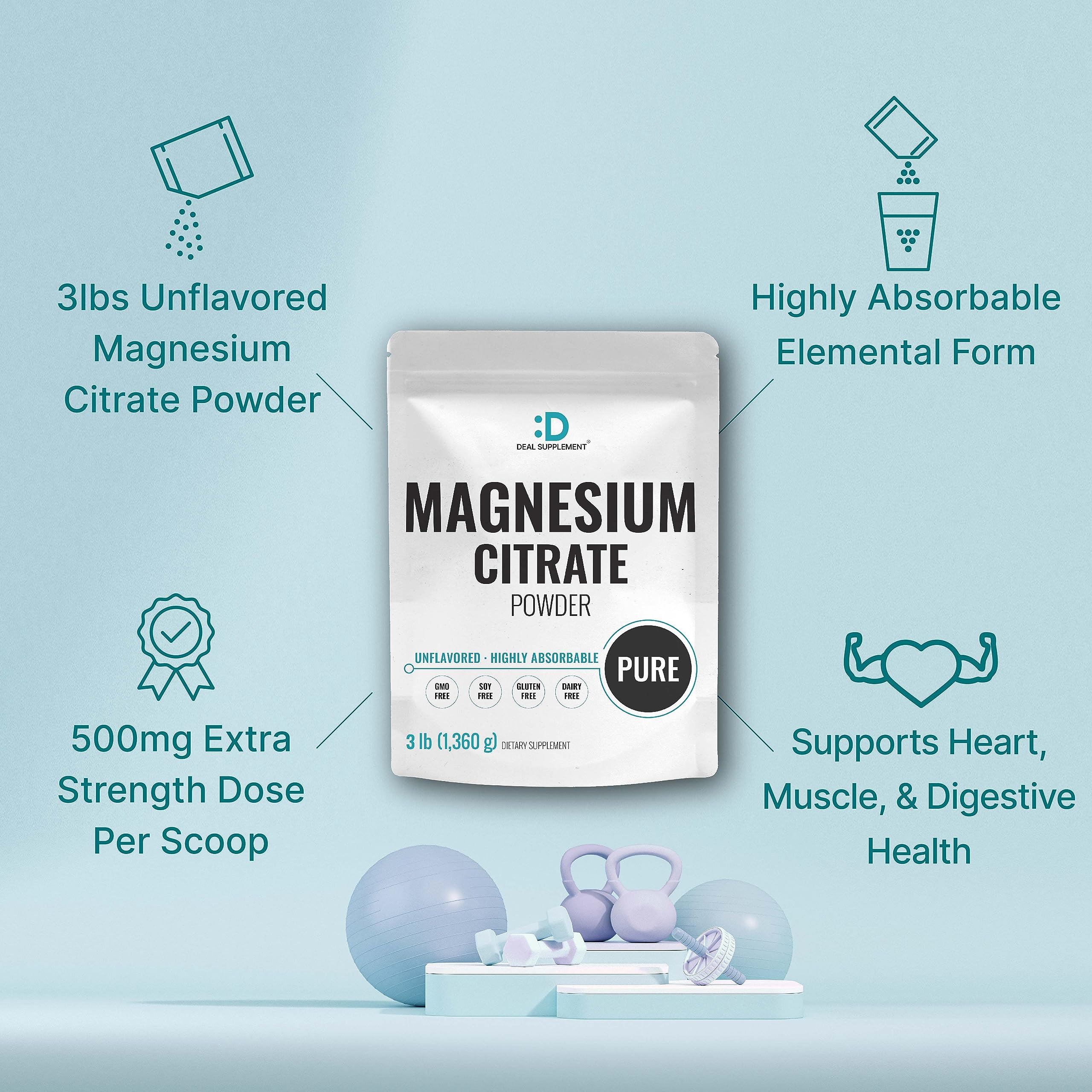 Side view of DEAL SUPPLEMENT Magnesium Citrate Powder pouch