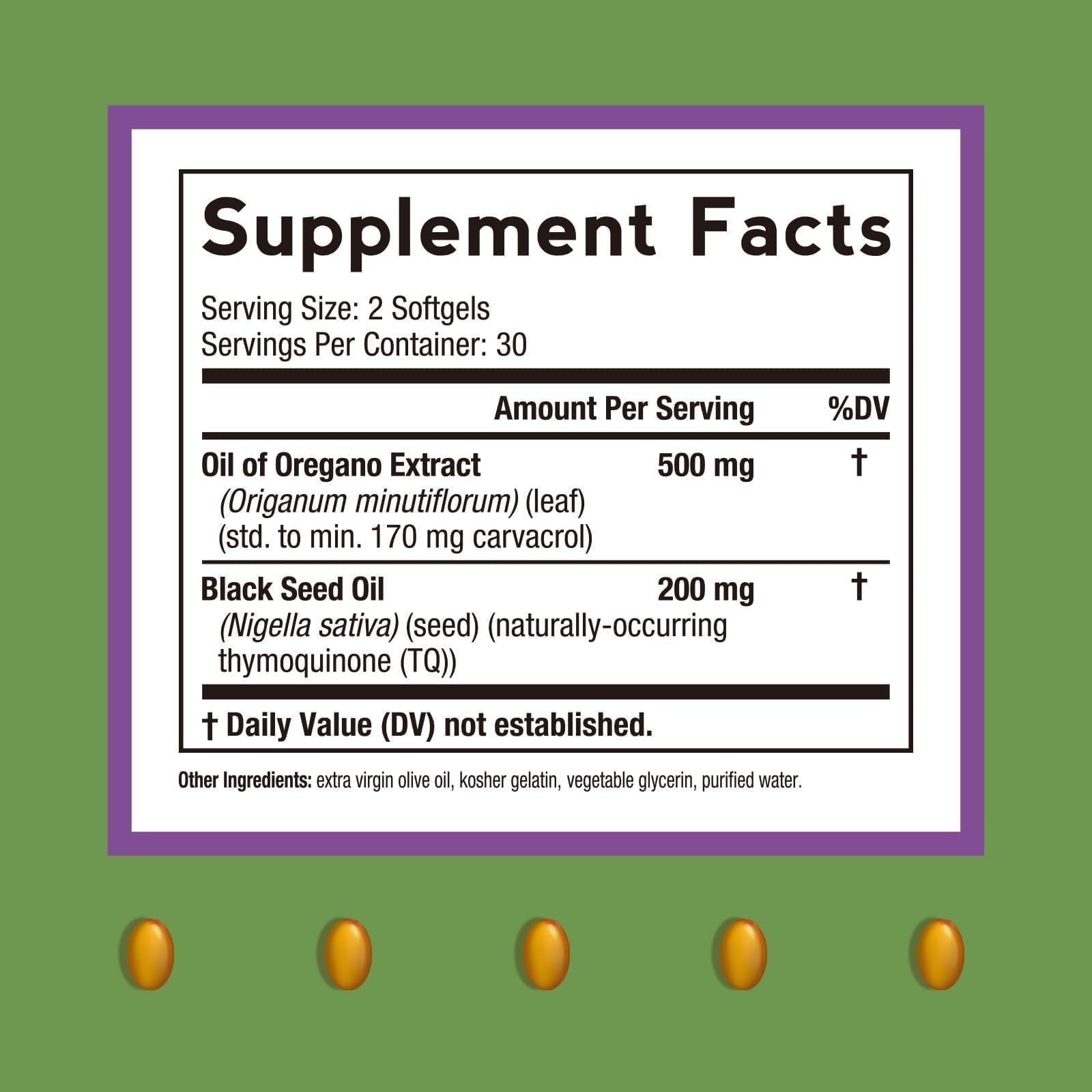 Side view of Doctor's Recipes Oregano Oil Softgels bottle