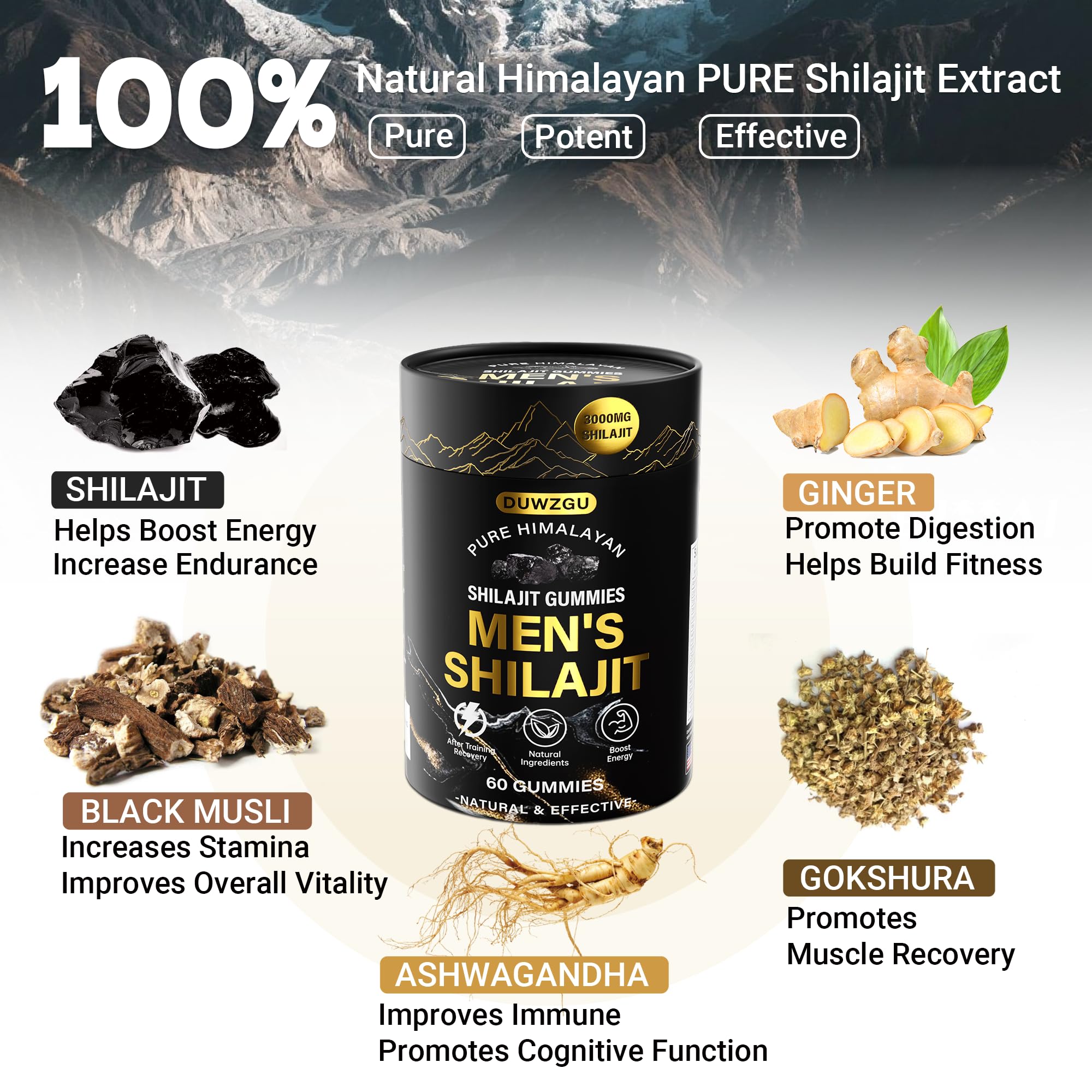 Side view of DUWZGU Shilajit Gummies bottle