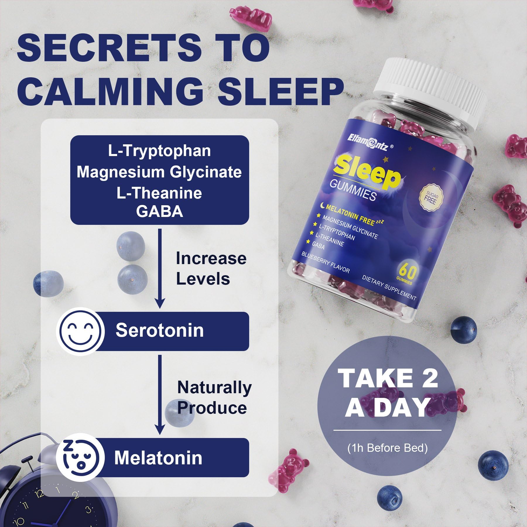 Side view of ELLAMENTZ Melatonin-Free Gummies bottle