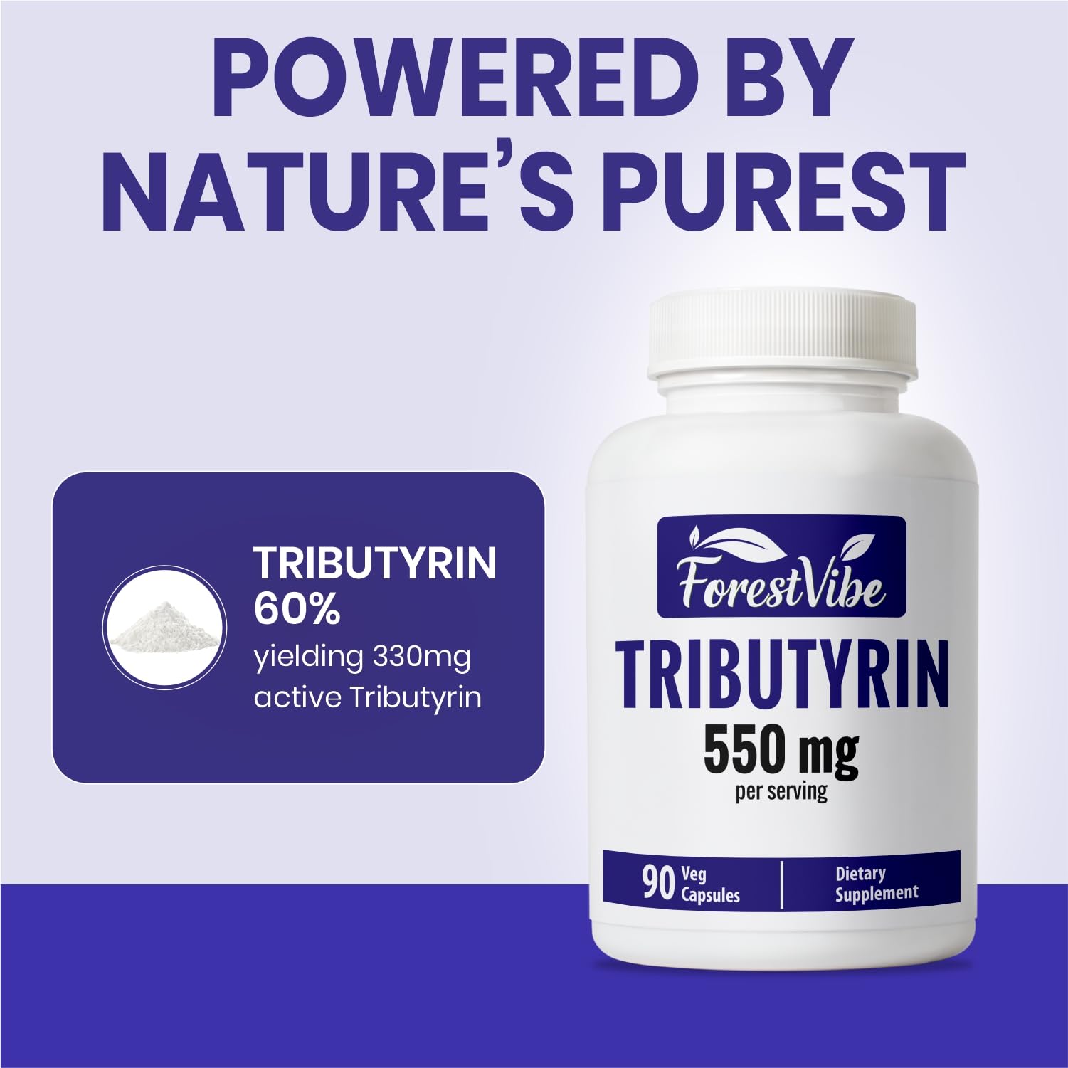 Side view of ForestVibe Tributyrin Supplement bottle