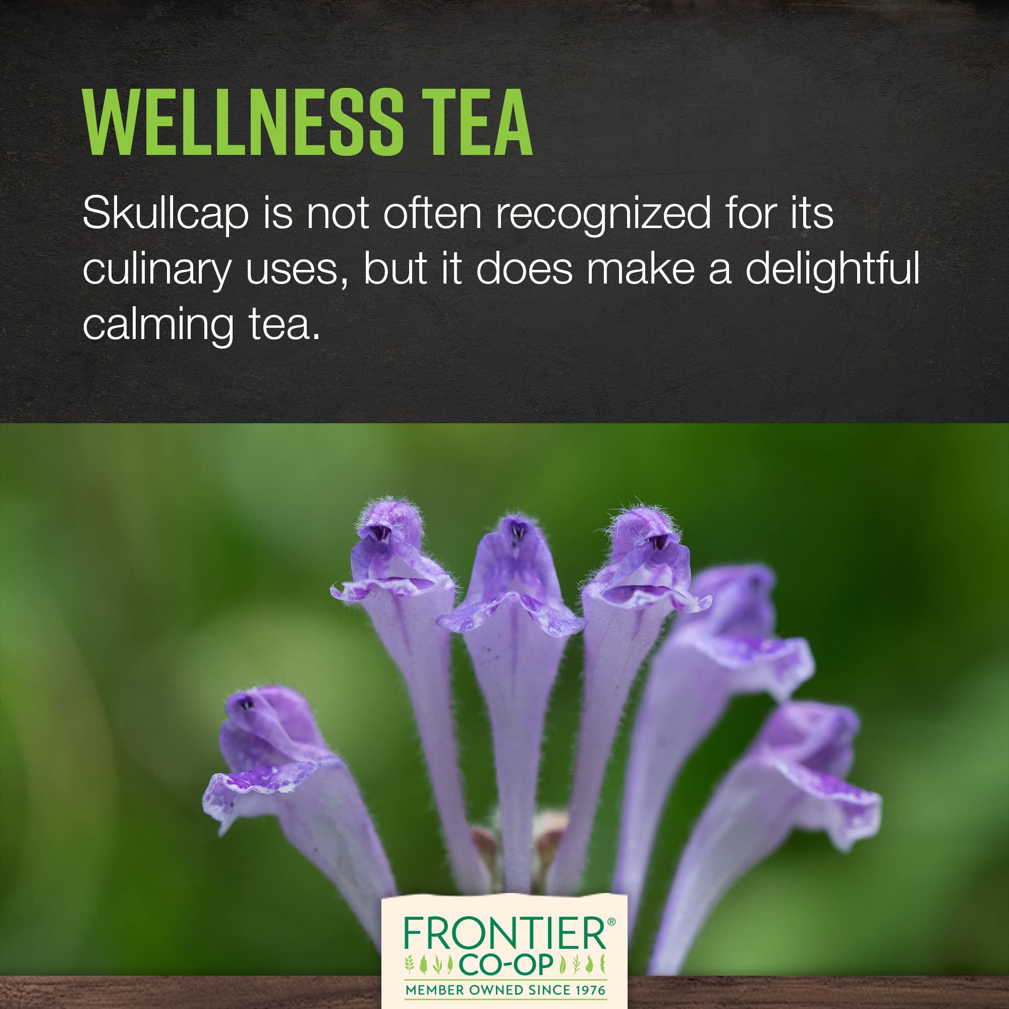 Side view of Frontier Co-op Organic Skullcap Leaf package