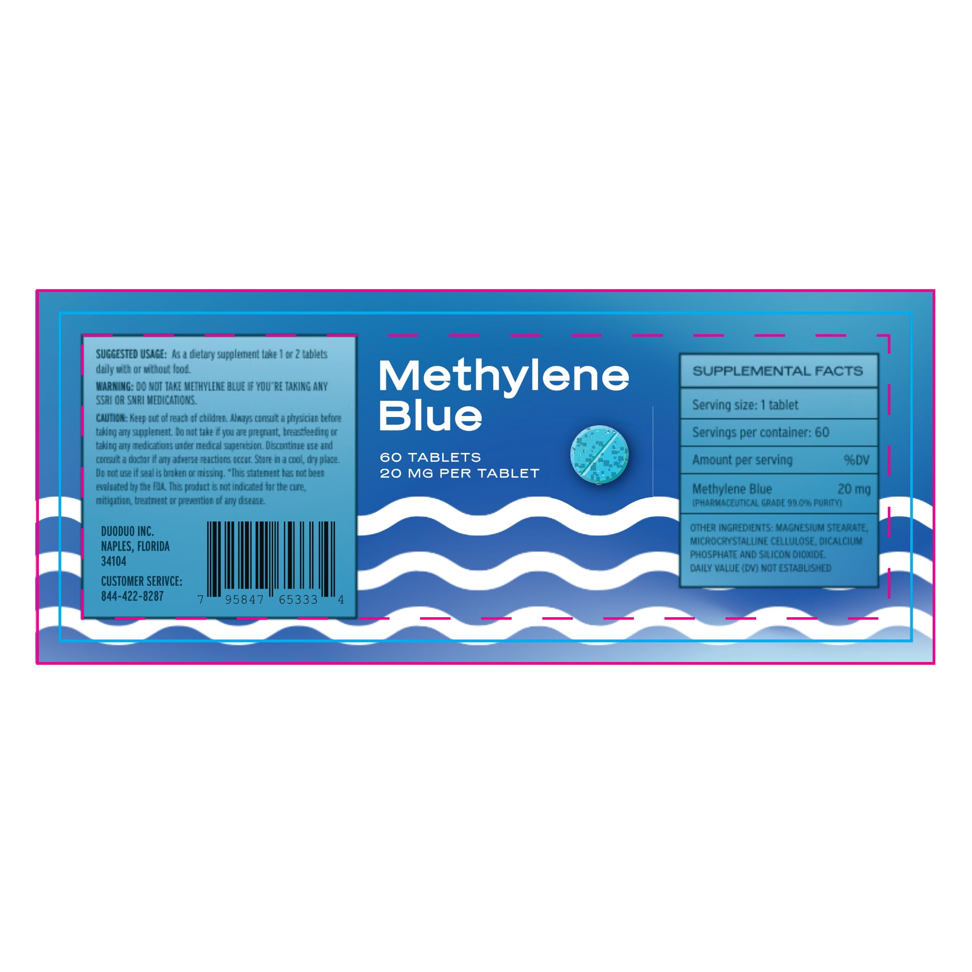 Side view of Generic Methylene Blue Tablets packaging