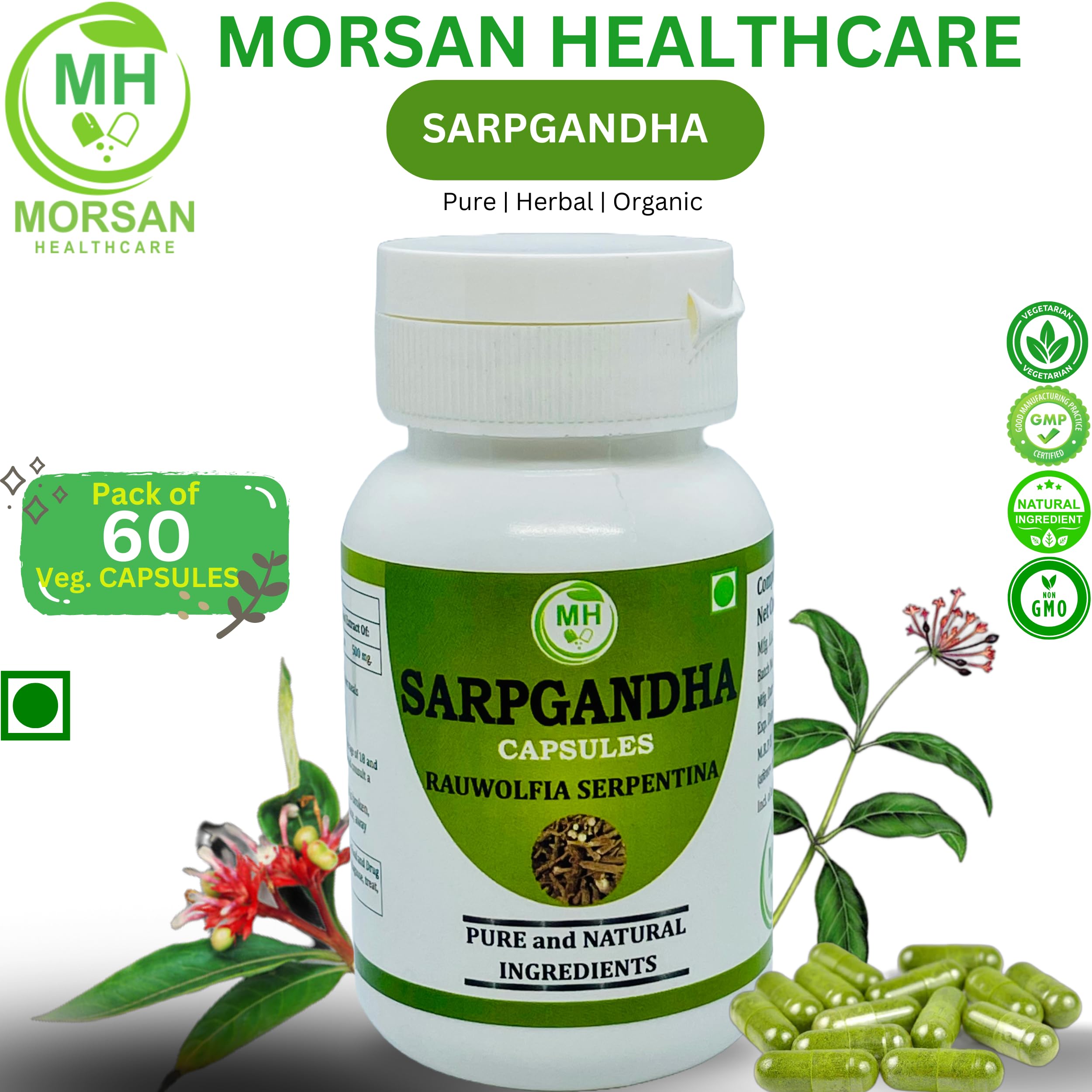 Side view of Generic Sarpgandha Capsules showing capsule size