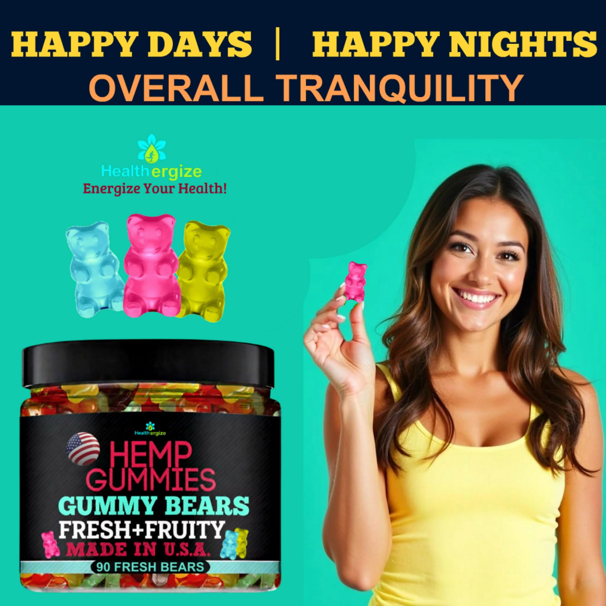 Side view of Healthergize Hemp Gummies bottle