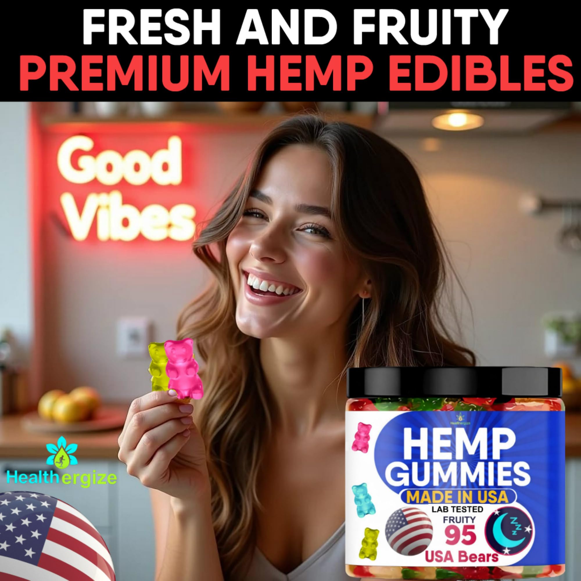 Side view of Healthergize Hemp Oil Gummies bottle