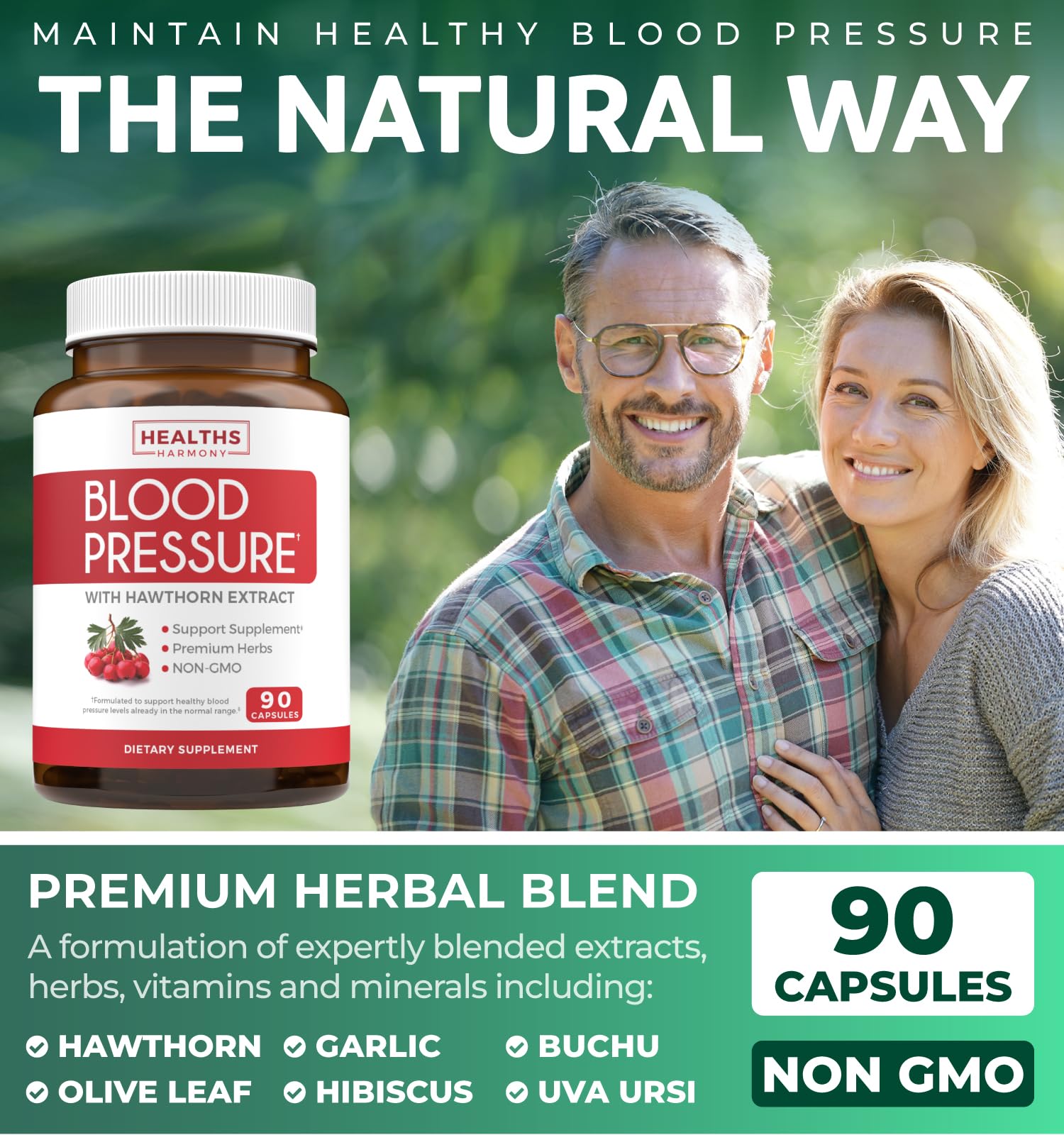 Side view of Healths Harmony Blood Pressure Support capsules