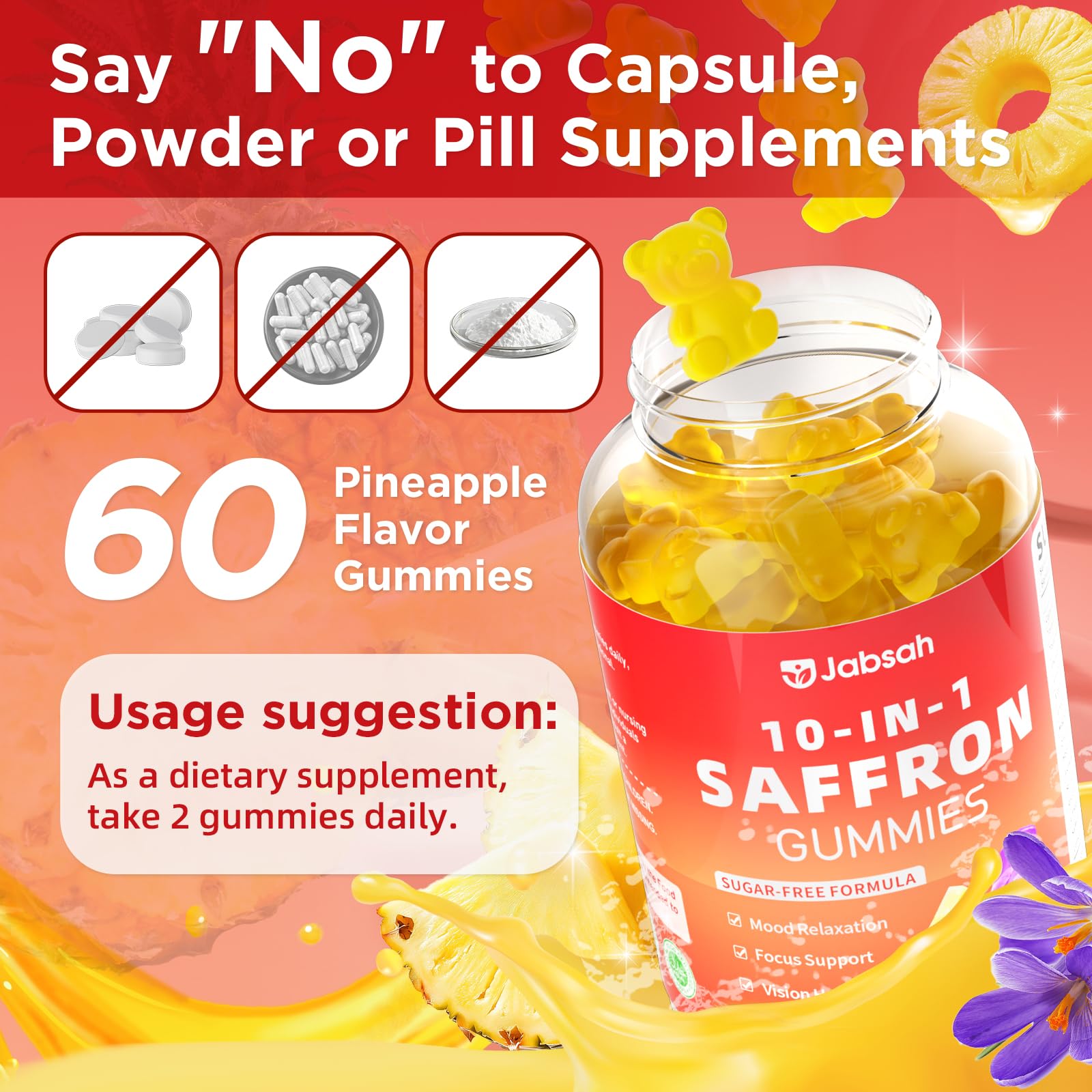 Side view of Jabsah Saffron Gummies bottle