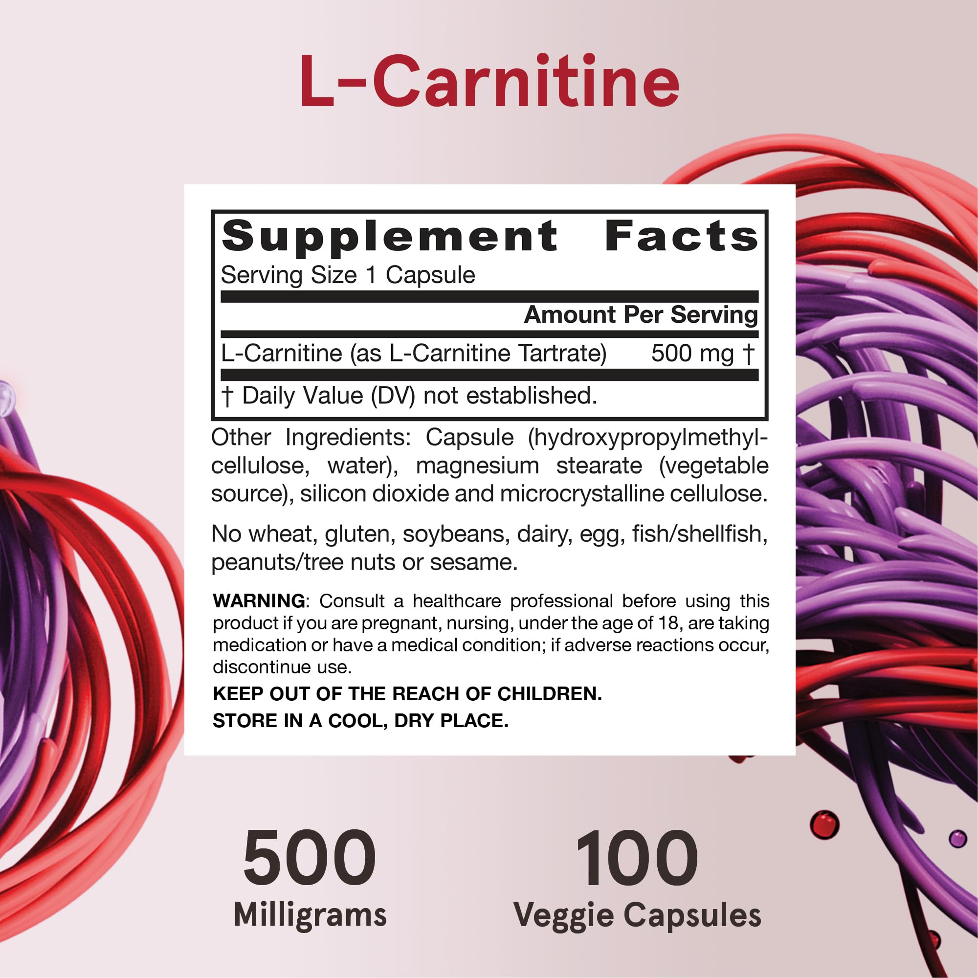 Side view of Jarrow Formulas L-Carnitine bottle