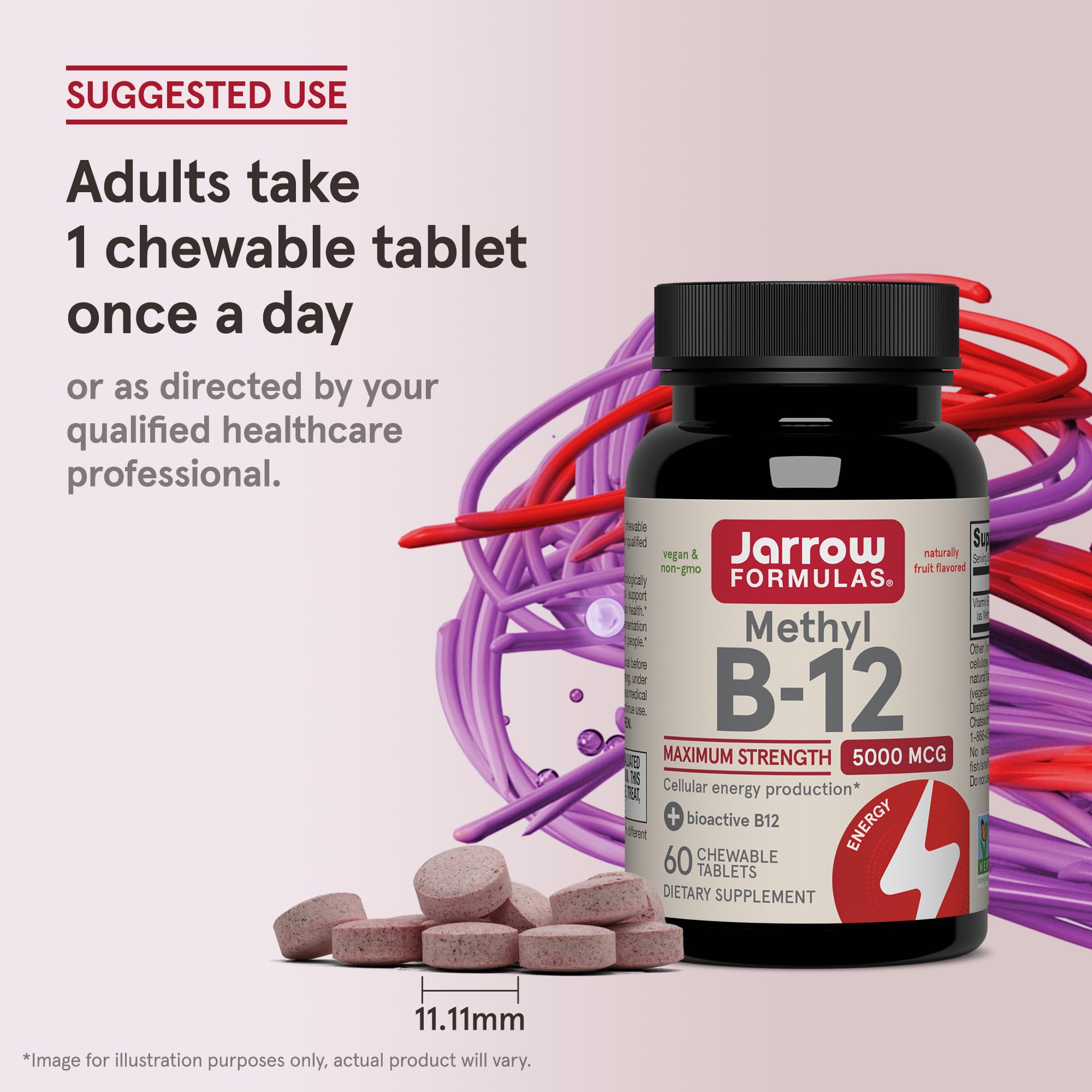 Side view of Jarrow Formulas Methyl B-12 5000mcg tablet