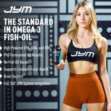 Side view of JYM Omega JYM Fish Oil Capsules bottle