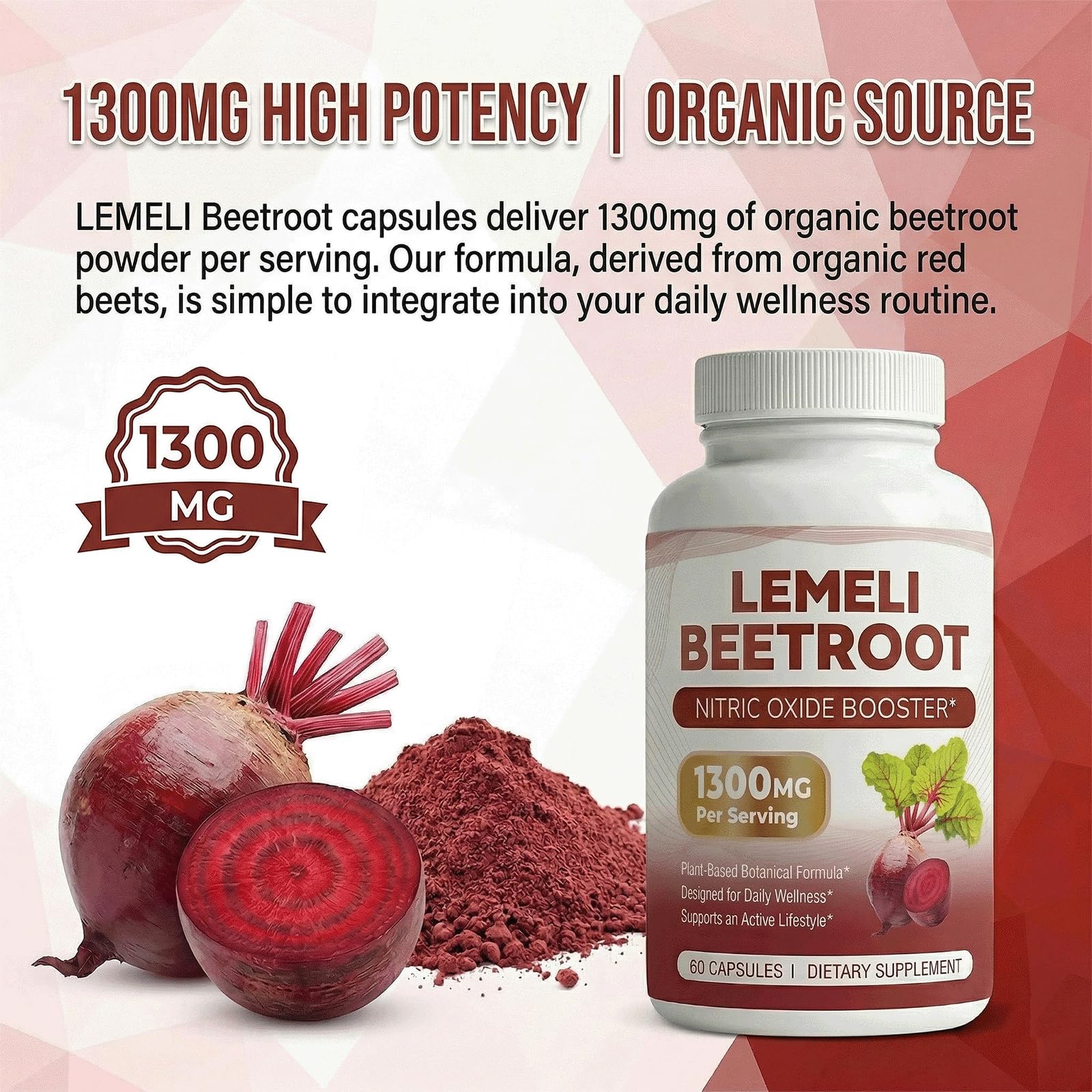 Side view of LEMELI BEETROOT Beetroot Capsules bottle