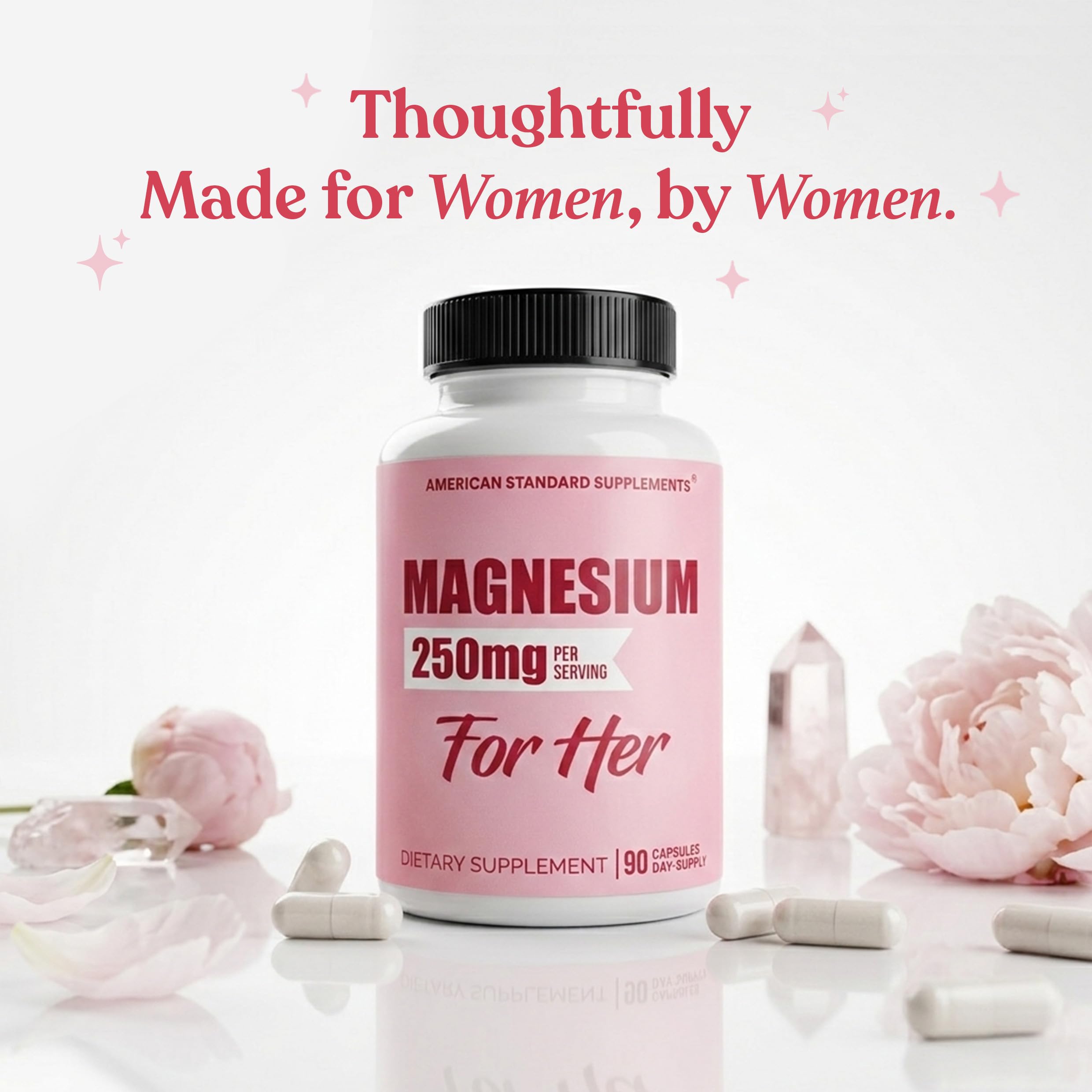 Side view of Magnesium Glycinate 250mg bottle showing dosage information