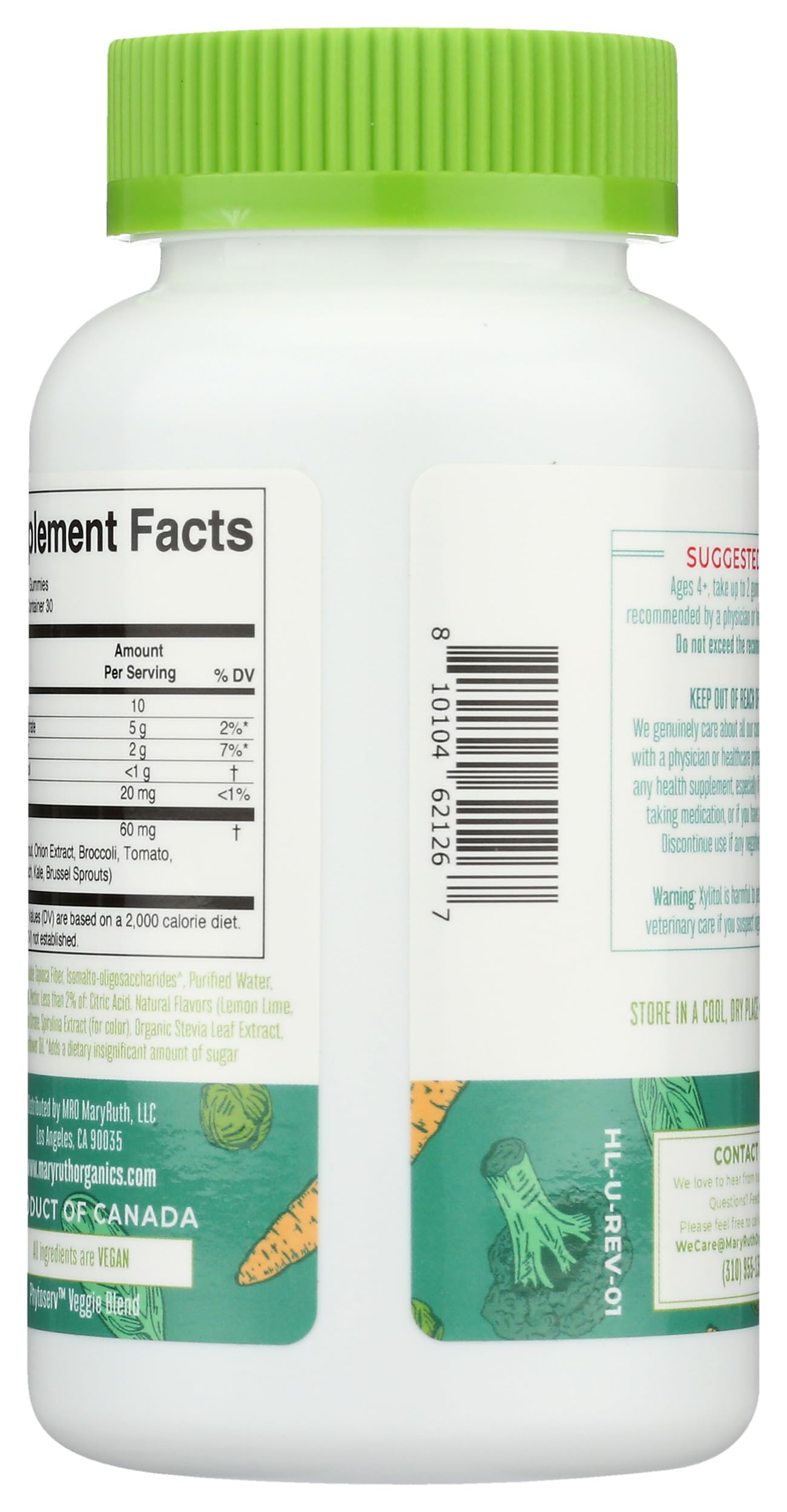 Side view of MARYRUTH'S Super Greens Gummies bottle