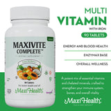 Side view of Maxi Health Maxivite Complete Multivitamin bottle