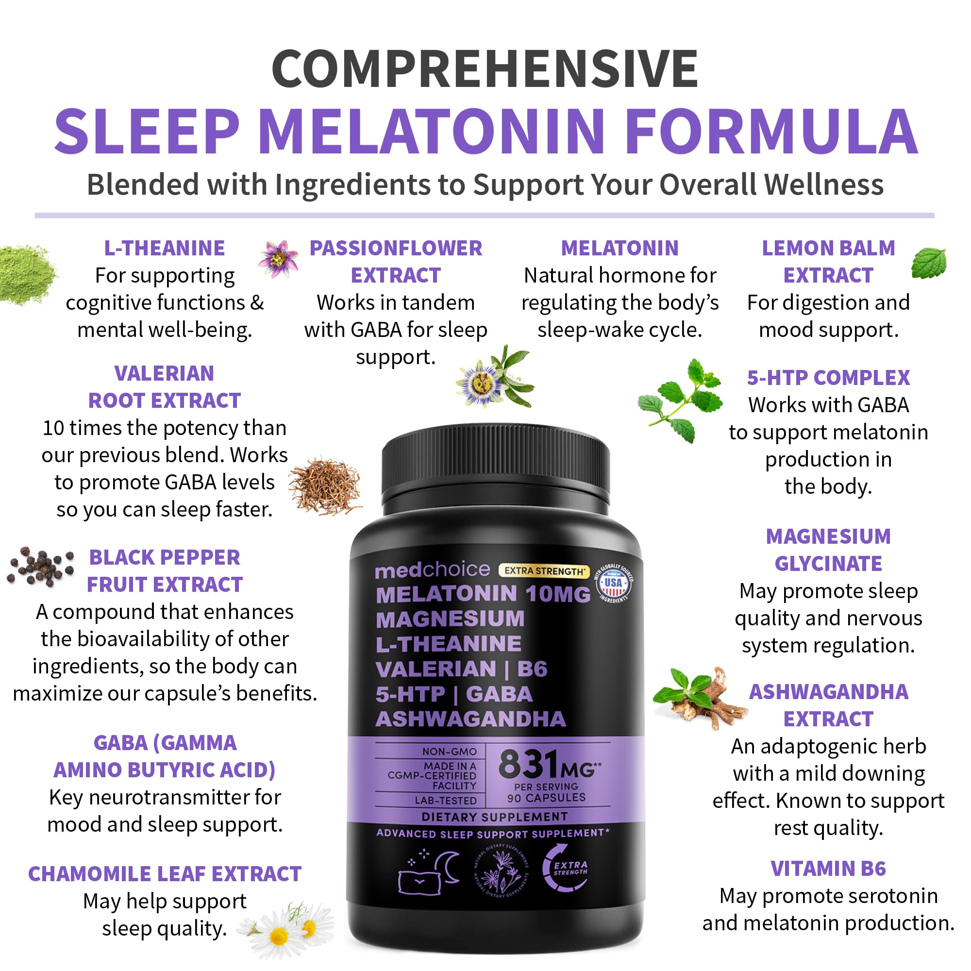 Side view of MEDCHOICE melatonin capsules bottle