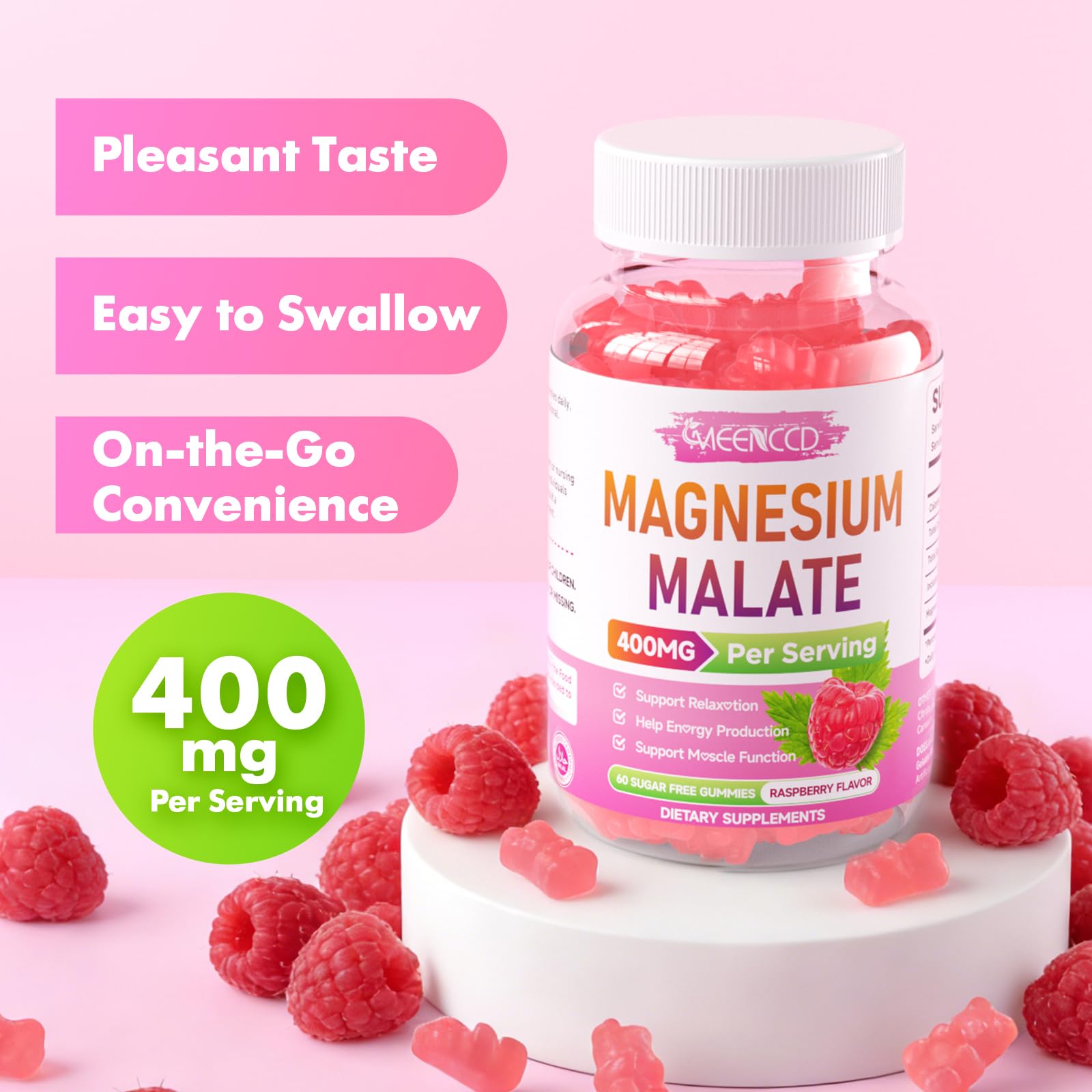 Side view of MEENCCD Magnesium Malate Gummies packaging